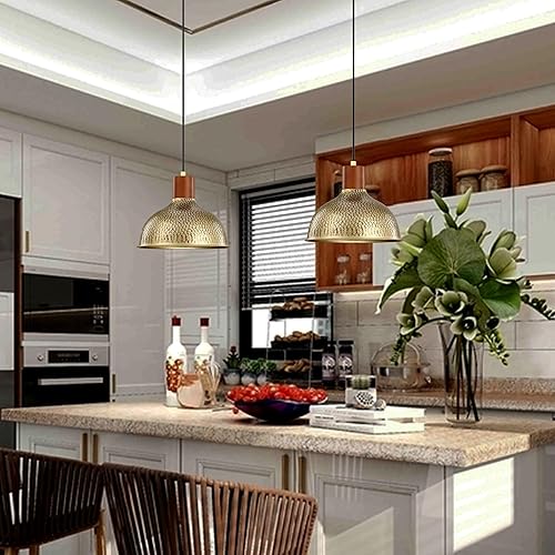 Miniatura 7 de 1 lámpara colgante vintage negra de 10 pulgadas, martillo industrial de metal, lámpara colgante de madera de goma, acabado dorado, lámpara colgante