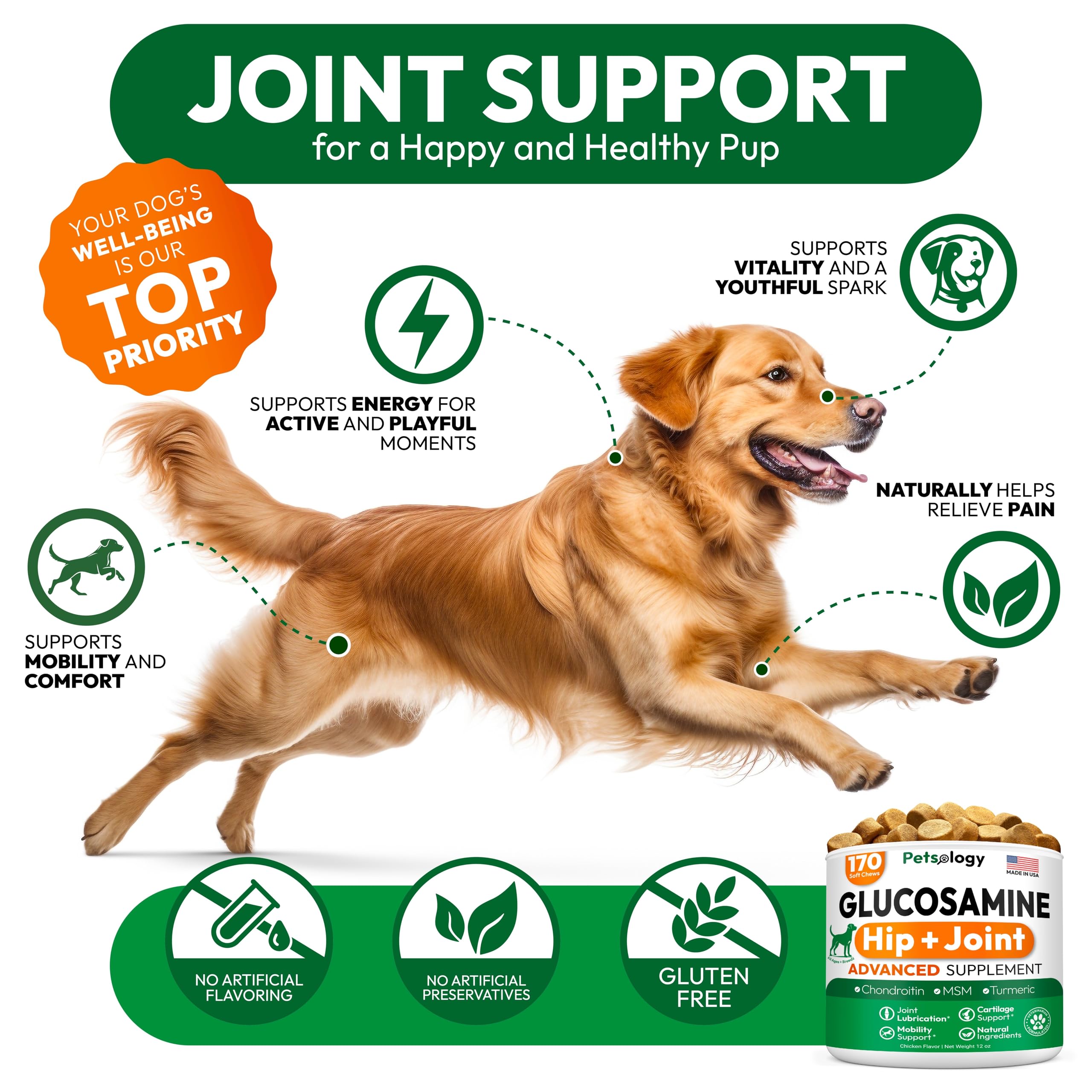 Glucosamine for Dogs - Hip and Joint Supplement for Dogs - 170 Mobility Chews - Glucosamine Chondroitin - MSM - Turmeric - Joint Pain Relief - Advanced Support for Dog Health - Made in USA - image 4