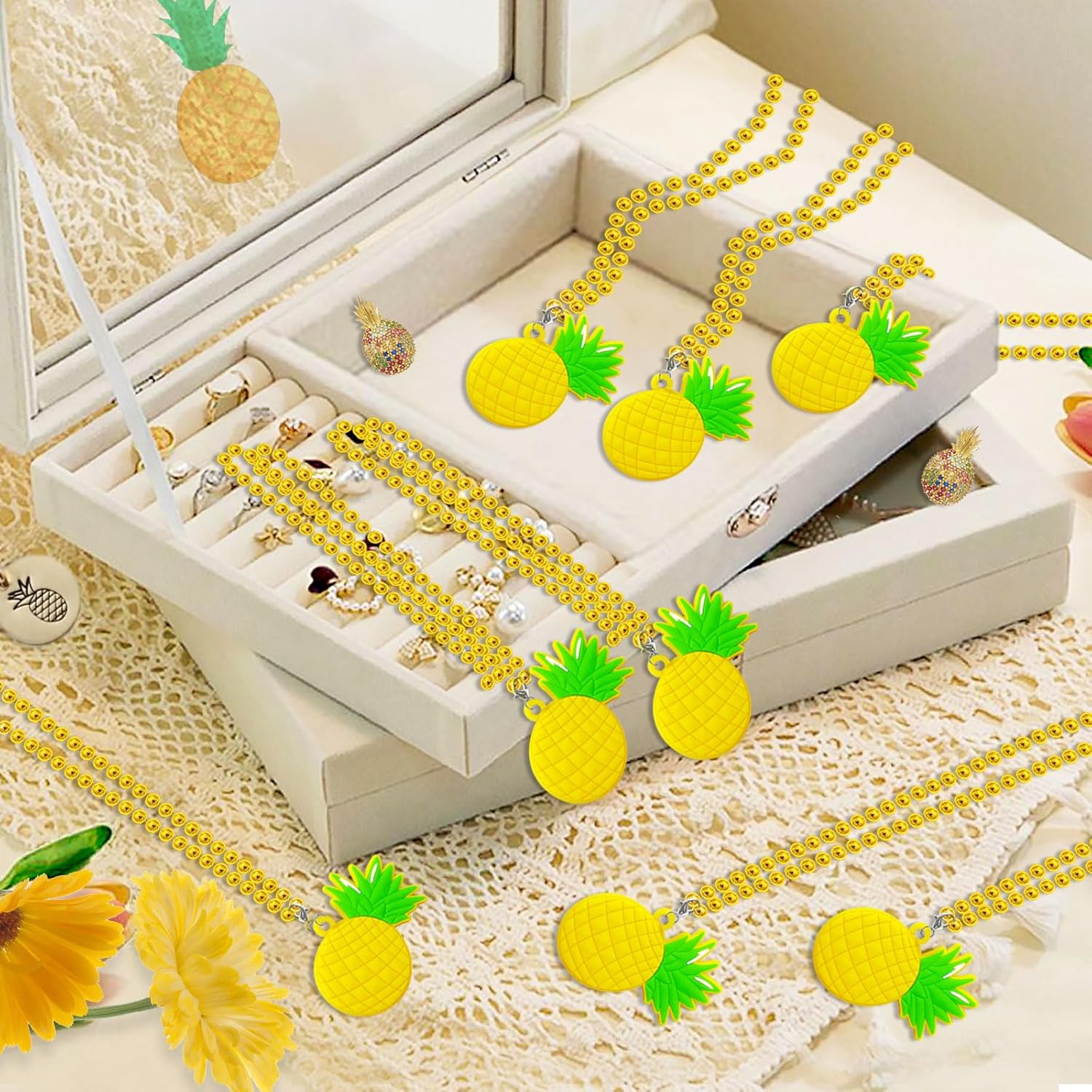 24 Pack Pineapple Necklace Party Favors for Hawaiian Luau Aloha Baby Shower, Fruit Themed Birthday Party, School Carnival Rewards, Photography Props, Home Decorations, Classroom Prize - Image 4