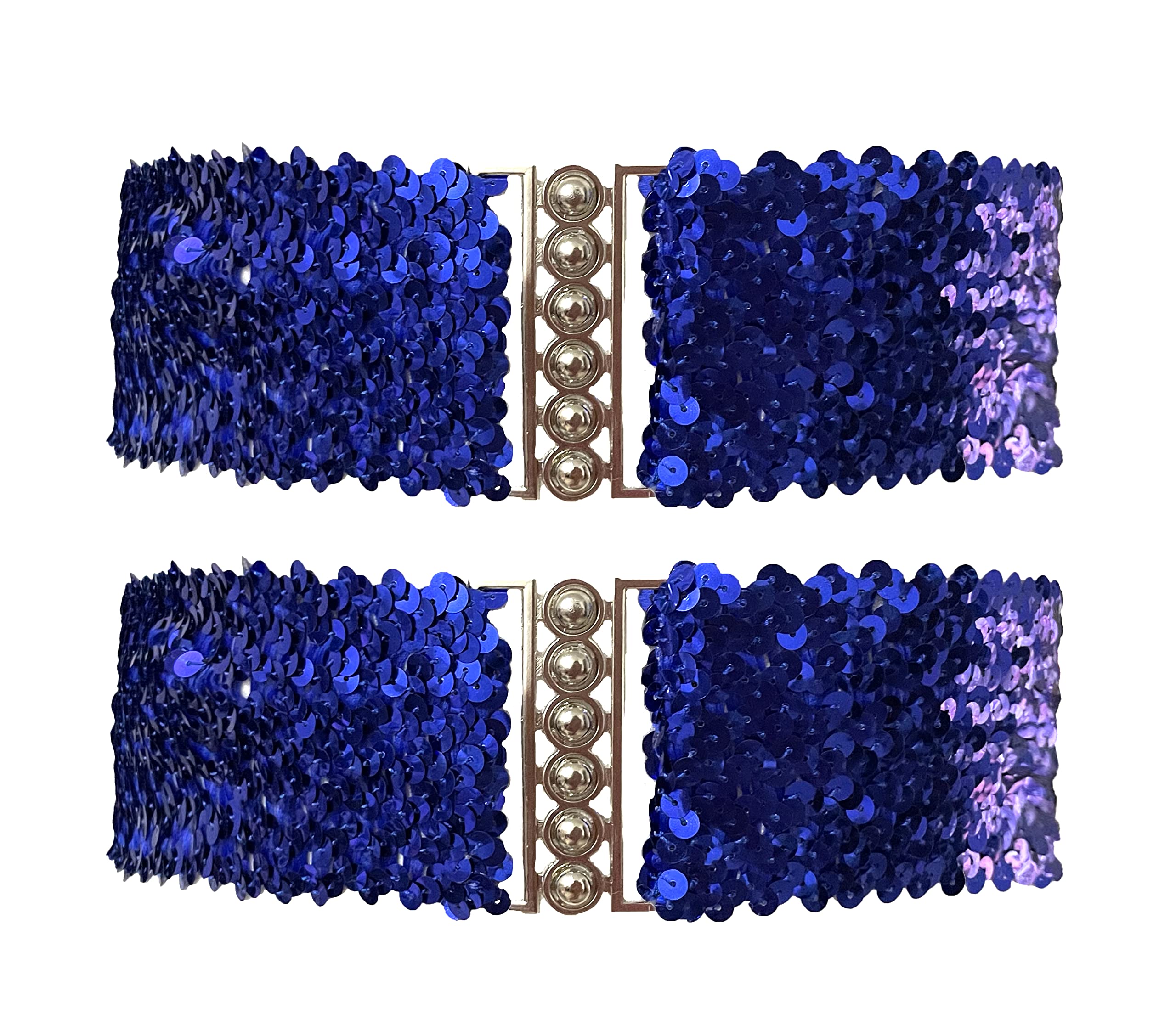CT COTIM COYIN 2 Pack Girls Sequin Sparkly Metal Interlooking Buckles Elastic Waist Belt Glitter Stretchy Belt for