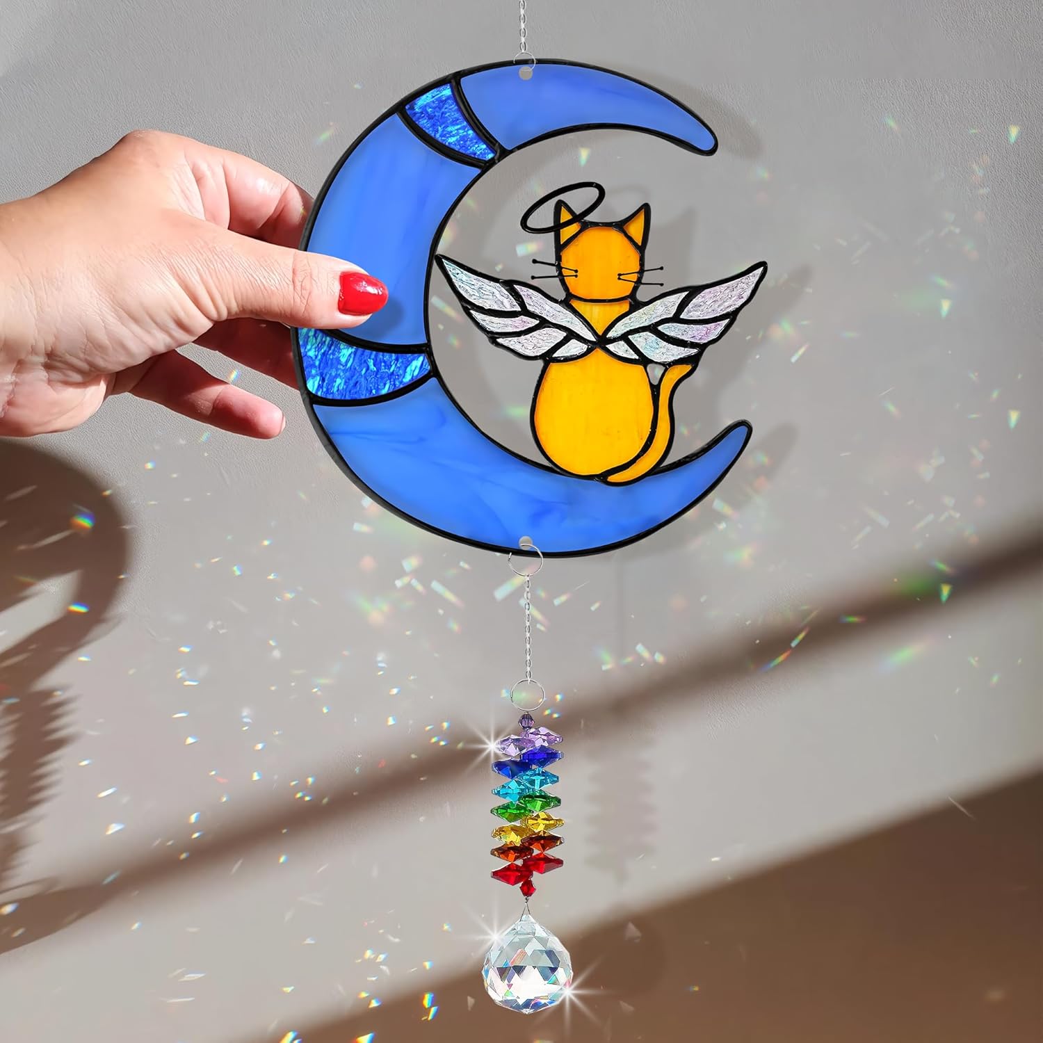 Angel Orange Cat Ornament Acrylic Suncatcher – Orange Cat Gift, Cats Memorial Suncatcher, Pets Remembrance Gifts, Tabby Cats Gifts, Rainbow Crystal Kitty Loss Decor