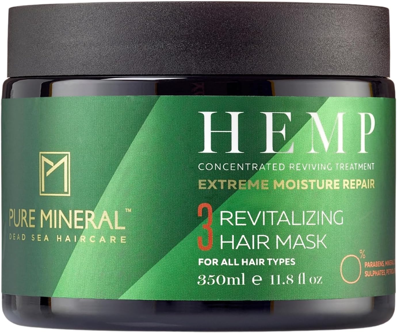 Pure Mineral – Hennep Haarmasker voor Diep Gevoede Haar – Hydraterend, Conditionerend, Dode Zee Mineralen – Zonder sulfaten, parabenen, petrolaten – 350ml