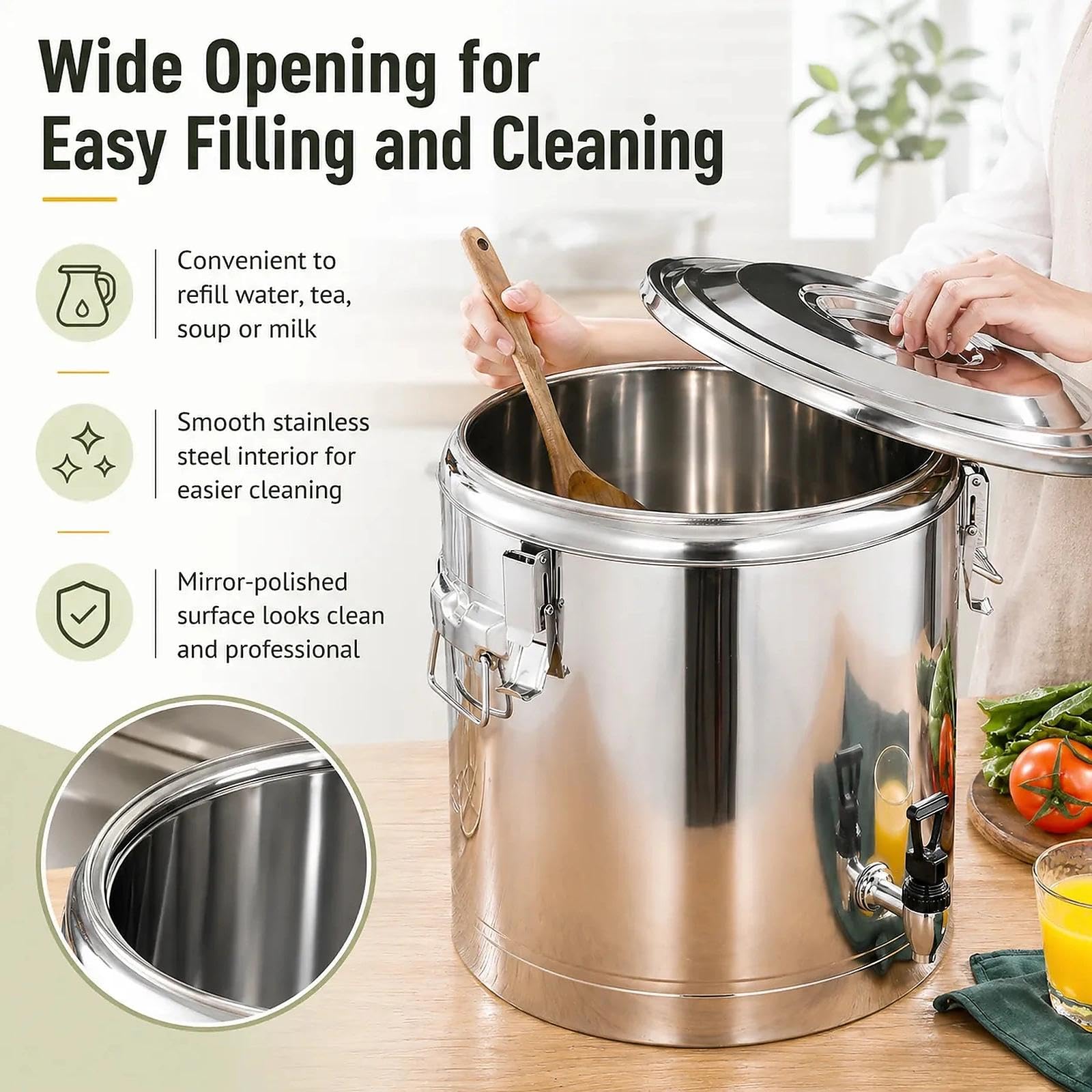 Dispensador de bebidas de acero inoxidable con grifo, recipiente aislado para alimentos, almacenamiento versátil para aceite de cocina, leche, ideal para catering y cocina, 9 paquetes