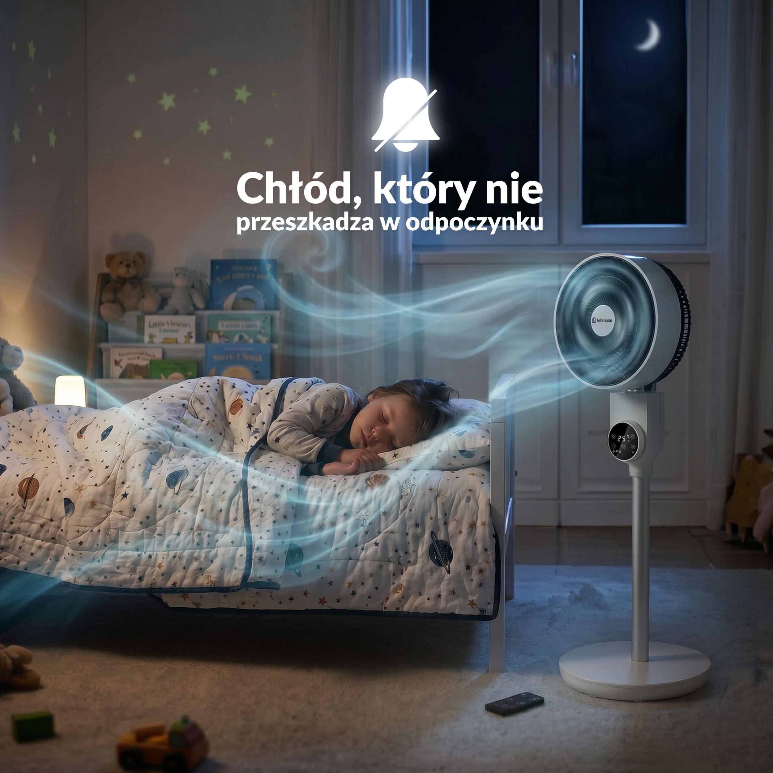 LEHMANN Wentylator stojący, cichy wentylator z trybem uśpienia i trybem naturalnym, timer 12 h, pilot zdalnego sterowania, wyświetlacz LED, oscylacja pozioma 75° + ręczne nachylenie pionowe 90°, 3