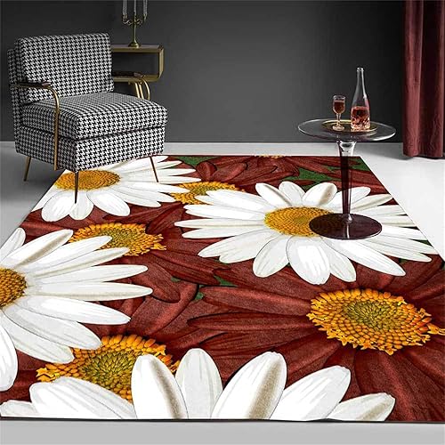 Miniatura 3 de Alfombra de área de girasol, 3 x 5 pies, alfombra con estampado de girasol rojo y blanco, decoración moderna floral 3D para sala de estar,