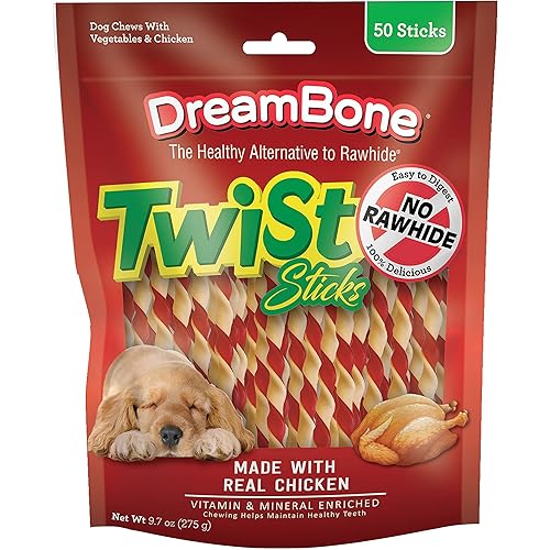 DreamBone Twist Sticks, Made With Real Chicken, Rawhide-Free Chews for Dogs, 50 Count