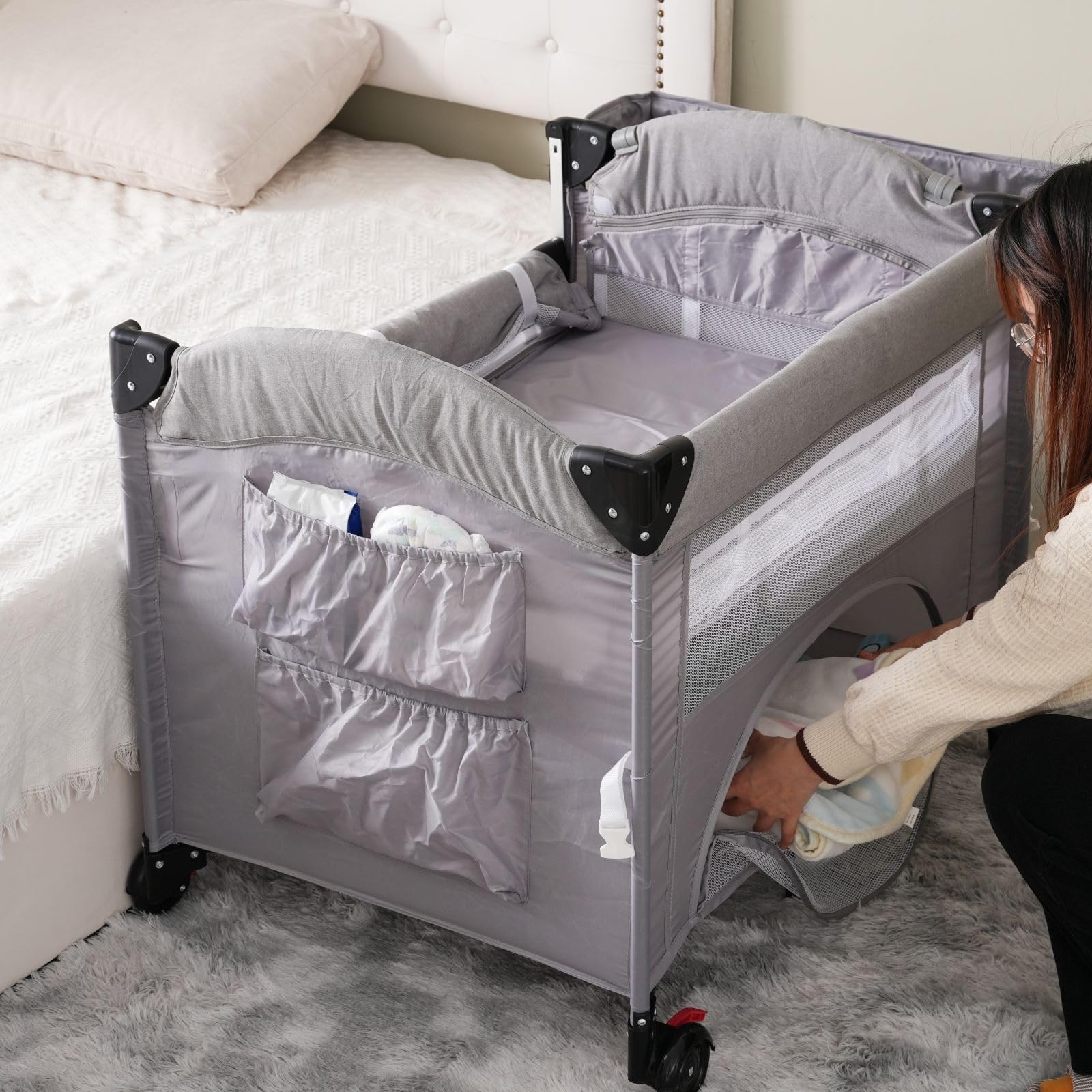 Amazon.co.jp: 折りたたみ式ベビーベッド ベビーサークル 添い寝