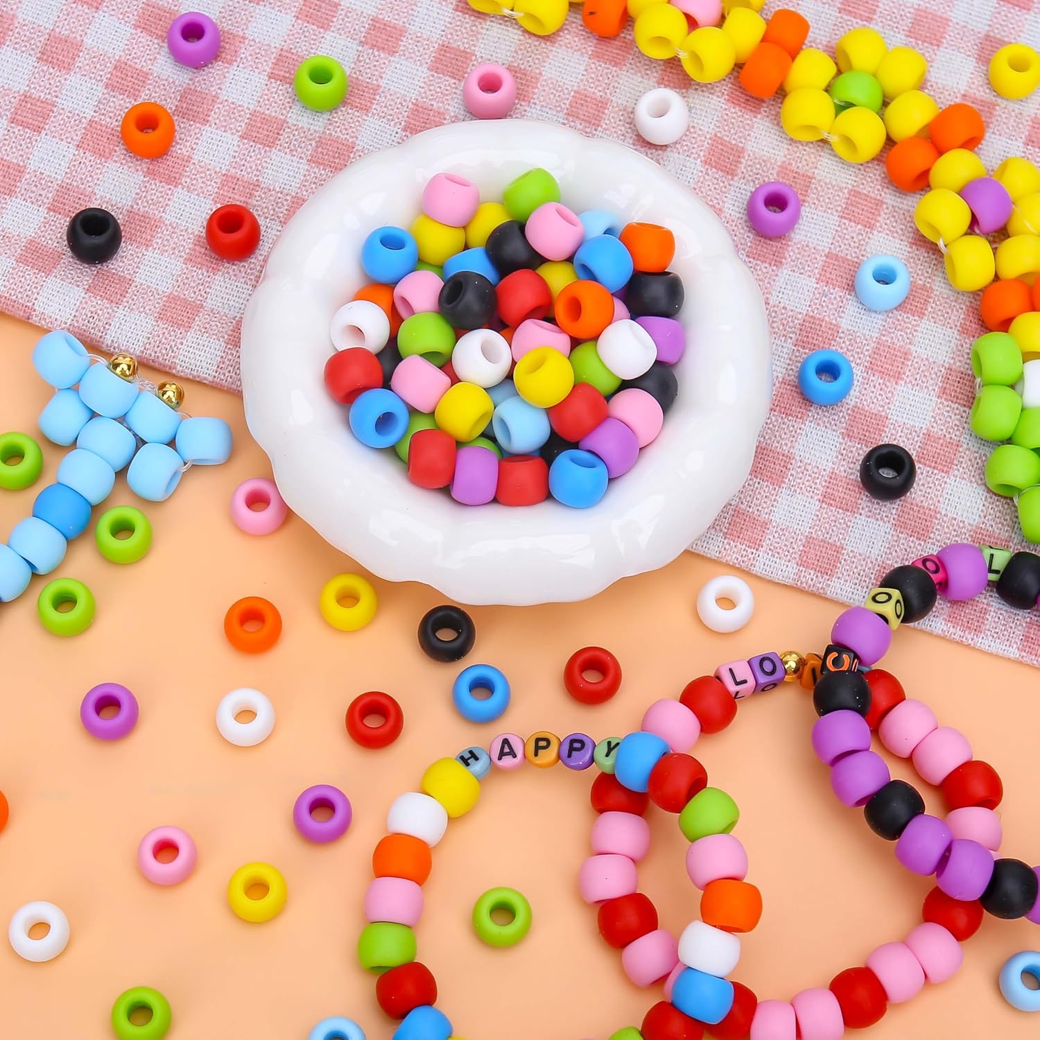 200PCs Silicone Pony Beads 8 * 11mm Silicone Kandi Beads for Bracelet Making, Mixed Colors Soft Focal Bead for Hair Braiding, Pens, DIY Crafts, Key Chains Decor image 5