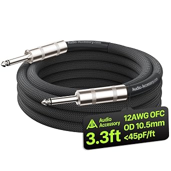 AA AUDIO ACCESSORY Speaker Cable 1/4 inch 3.3ft, 12 AWG 10.5mm Kevlar Nylon Braided Guitar Speaker Cable, Low Capacitance <45pF/ft Triple Shielded Amp Head to Cabinet Cord for Marshall Boss Orange EVH