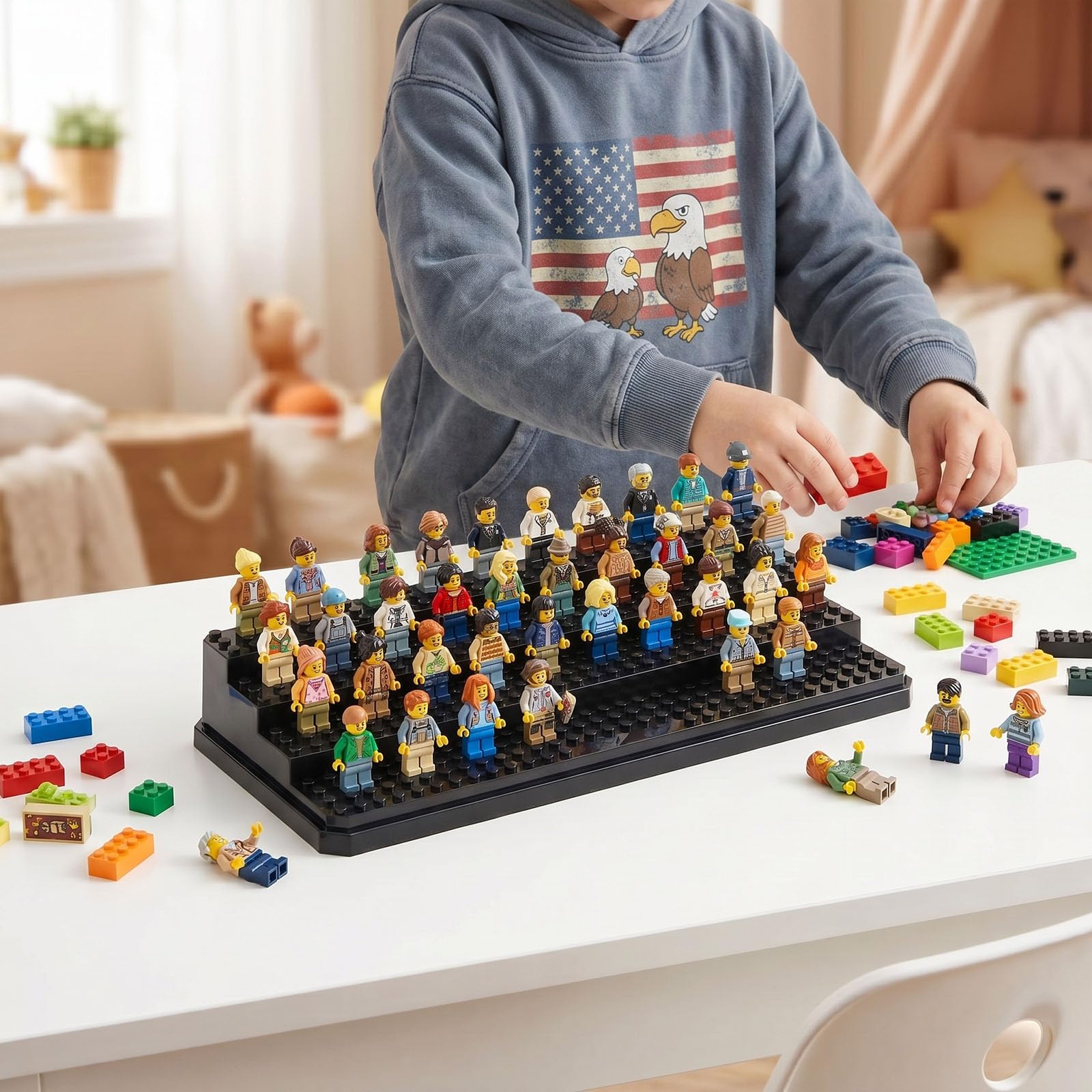 Akrylowa Gablota na Minifigurki, Pyłoszczelna, Sztaplowana, z Wyjmowanymi Półkami, Stopniowa Przezroczysta Pudełko Ekspozycyjne, Idealna do Zabawek, Kolekcji i Modeli, Bez Montażu