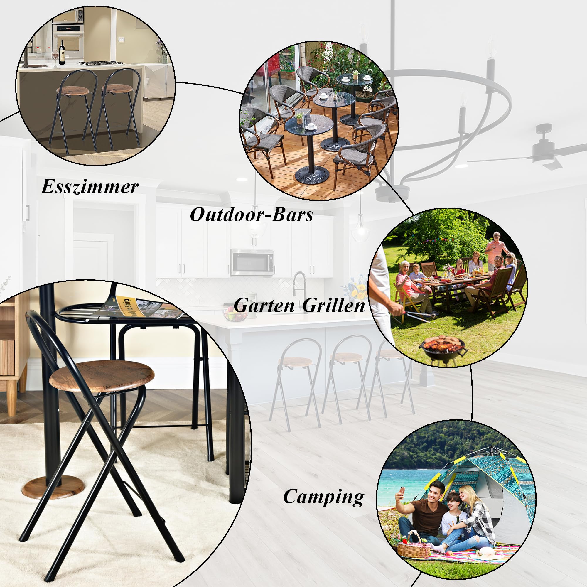 Tabouret Haut de Bar Pliant 1 Pièce, Tabouret et Chaise de Bar Haute Pliante Pliable avec Dossier pour Exterieur Interieur Camping Jardin Balcon Salon/Assise Marron/Hauteur D'Assise 55CM
