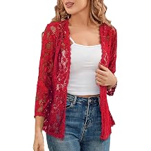Womens 3/4 Sleeve Bolero Shrugs Crochet Lace Open Cardigan
