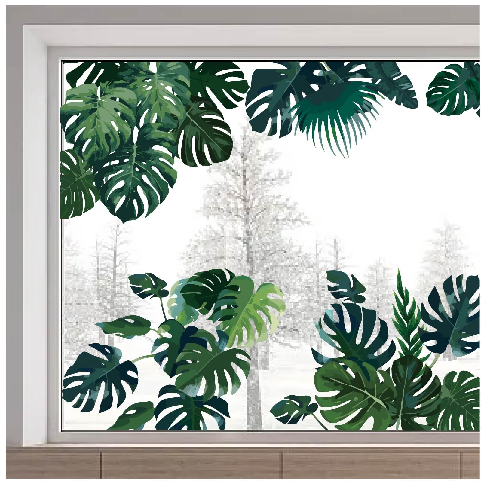 GORGECRAFT 11.8x46.4 Inch Tropical Window Decals Static Non Adhesive Palm Tree Monstera Fern Window Clings Plant Leaf Foliage Flower Botanical Window Stickers for Glass Sliding Door Summer Home Decor