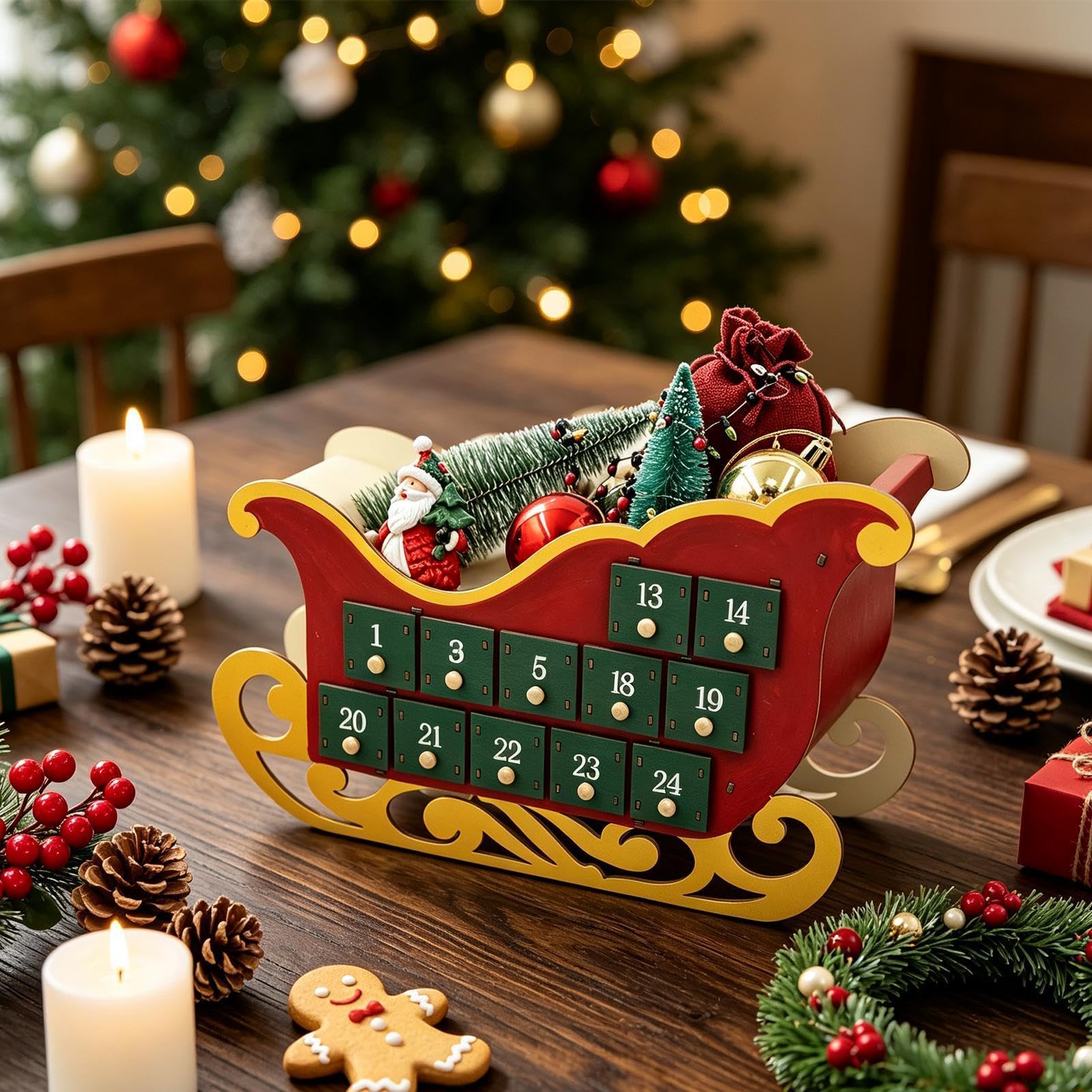 Calendario natalizio per conto alla rovescia con 24 cassetti