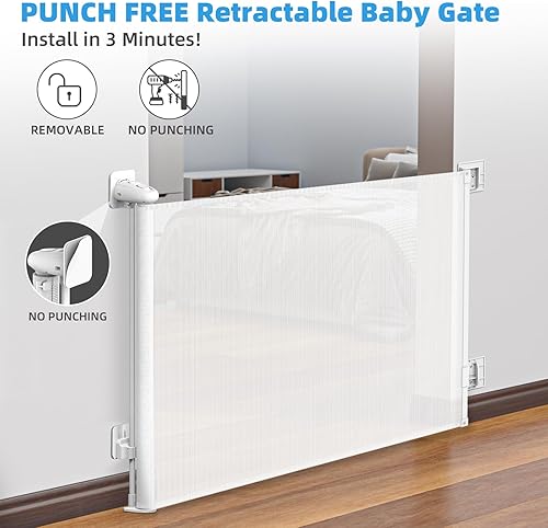 Miniatura 3 de Puertas retráctiles para bebés sin perforaciones, 78 pulgadas extra anchas para gran apertura, seguridad para niños y mascotas, puerta de malla