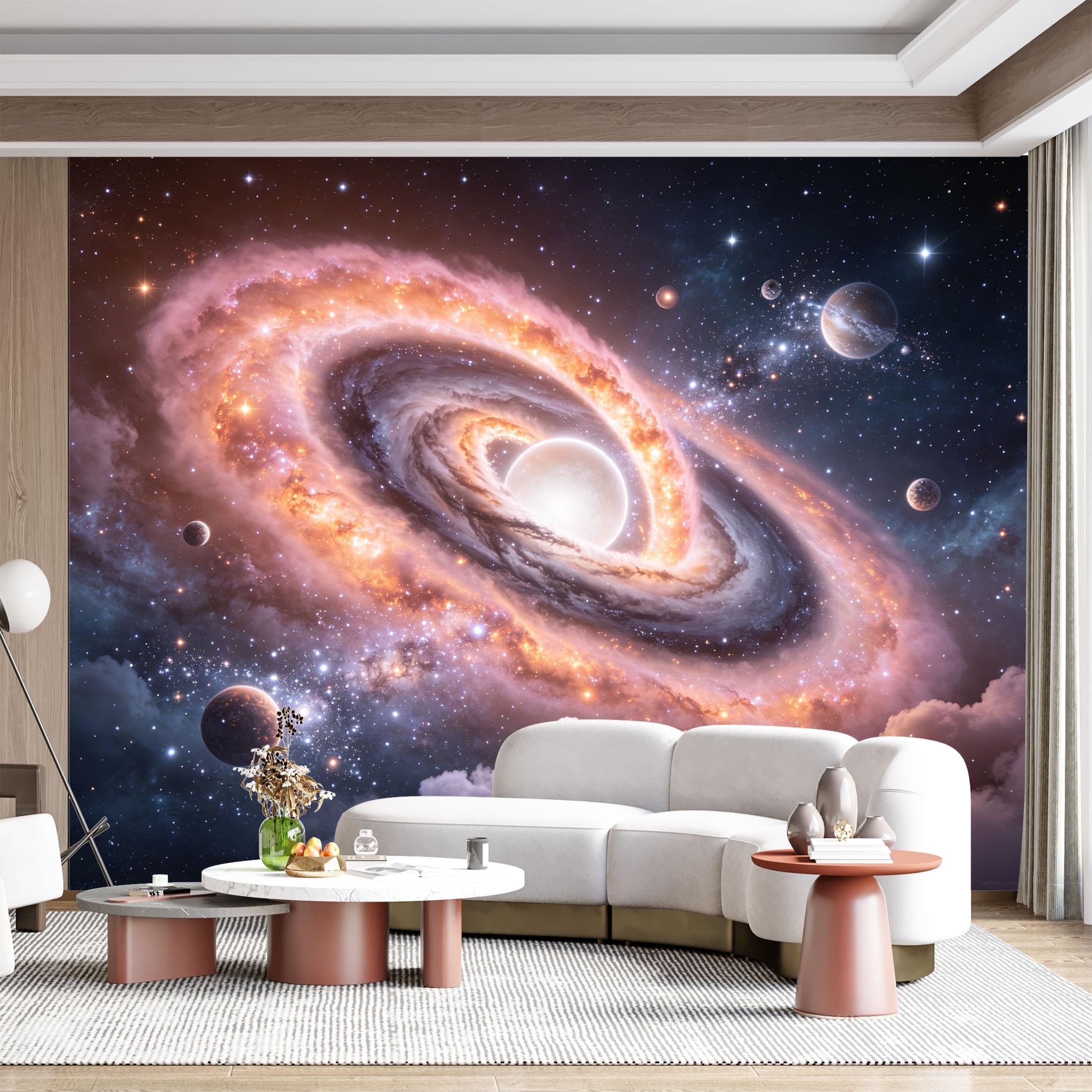 Custom Size Wall Mural Cosmic Galaxy Nebula Swirl Space Planets Celestial Starry Sky Panoramic SelfAdhesive Wall Fabric Removable for Home Office Decor