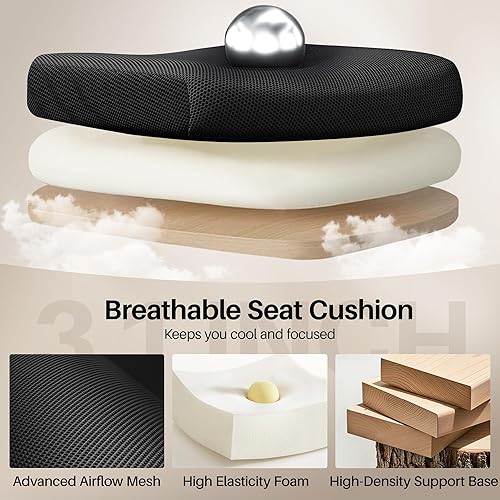 Miniatura 6 de Silla de oficina ergonómica, soporte lumbar ajustable, silla giratoria cómoda con reposabrazos abatibles que ahorran espacio, silla de juegos de