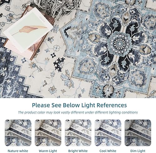 Miniatura 4 de Dripex Alfombra lavable de 6 x 9 pies, estilo bohemio, resistente a las manchas y al agua, plegable, delgada, vintage, alfombra de piso de lana