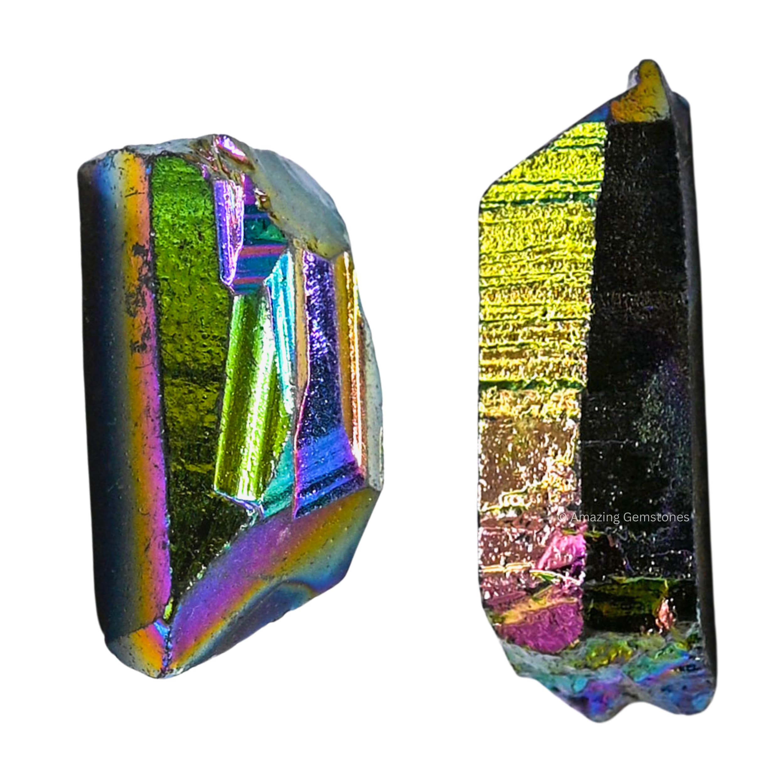 Titanium Aura Quartz Crystals and Healing Stones, 2 Piece Raw Points | Certified Healing Crystal Rough Rocks For Tumbling and DIY Projects Gifts - Positive Energy, Chakra Healing, Meditation