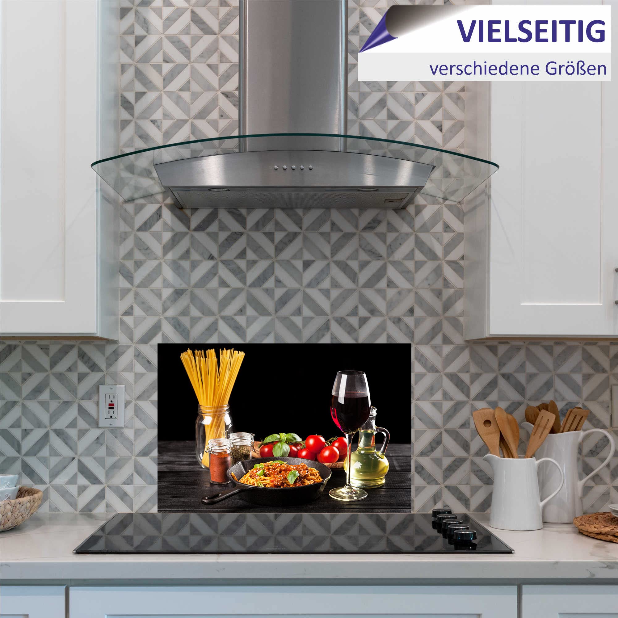 INDIGOS UG - Pannello posteriore da cucina per piastrelle, pasta spaghetti, 60 x 55 cm, paraspruzzi in alluminio, resistente al calore, pannello posteriore da cucina, moderno, lavabile, per fornelli e