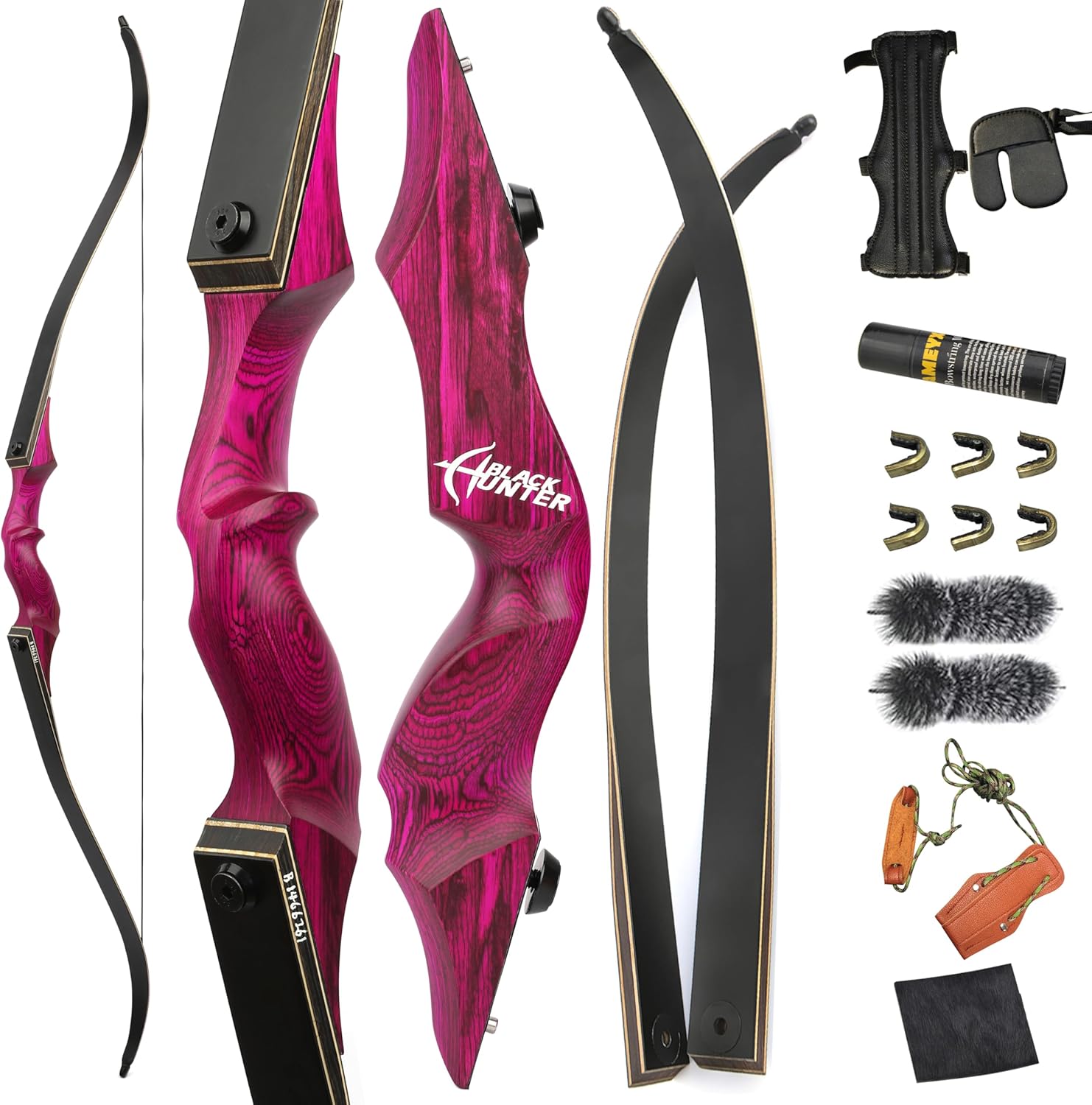 ZSHJGJR 60” Black Hunter Original Recurve Bow 20-60lbs for Adults American Hunting Longbow Archery Bow Left Hand for Archery Outdoor Hunting Target Shooting