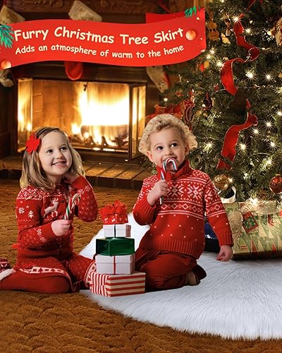 Vista 2 de COOLWUFAN Falda de árbol de Navidad de 48 pulgadas para decoración de fiesta de árbol de Navidad, felpa blanca (blanco)