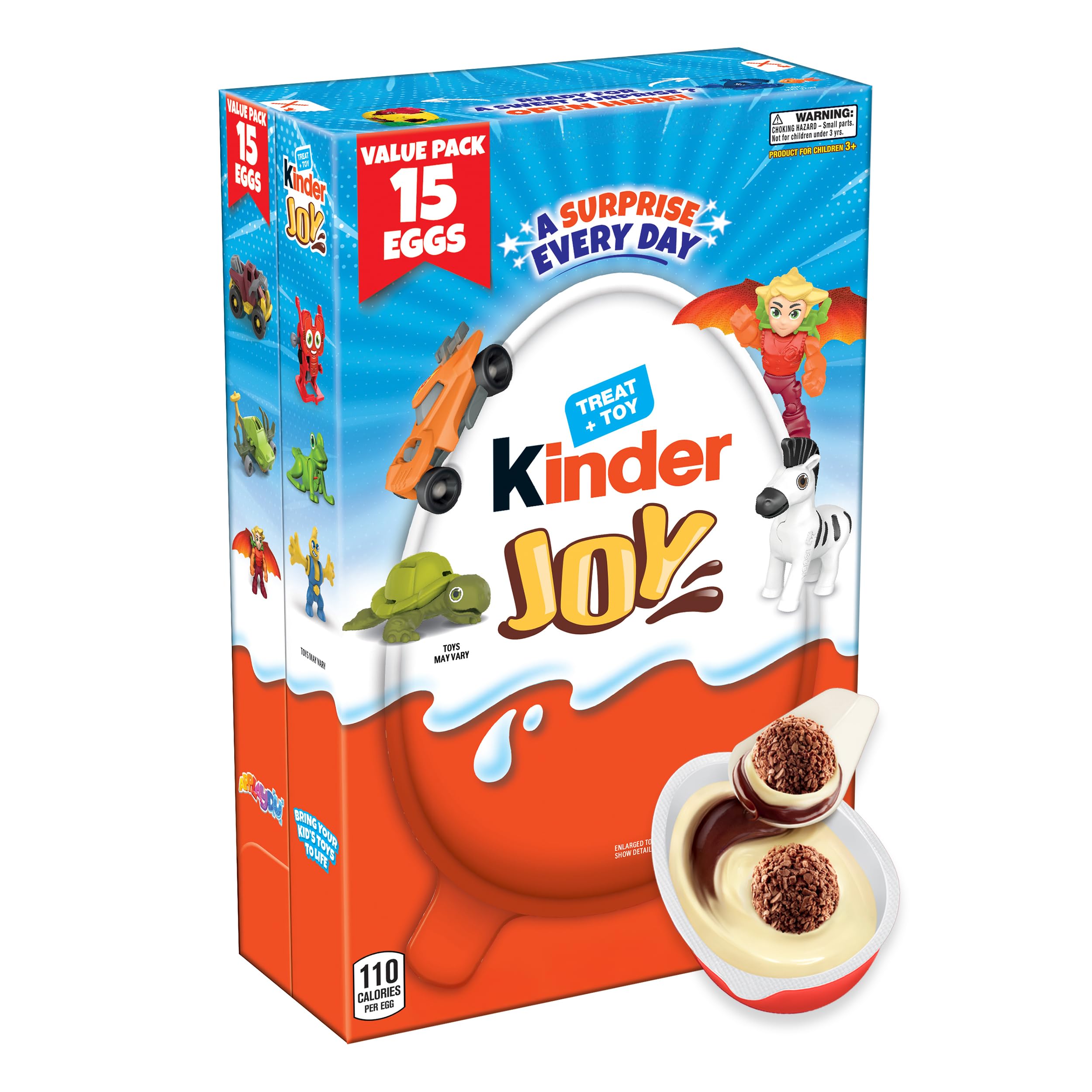 Kinder Joy Surprise Toy Inside Easter Basket Stuffing, Chocolate Candy Eggs with Tray, 15 Count