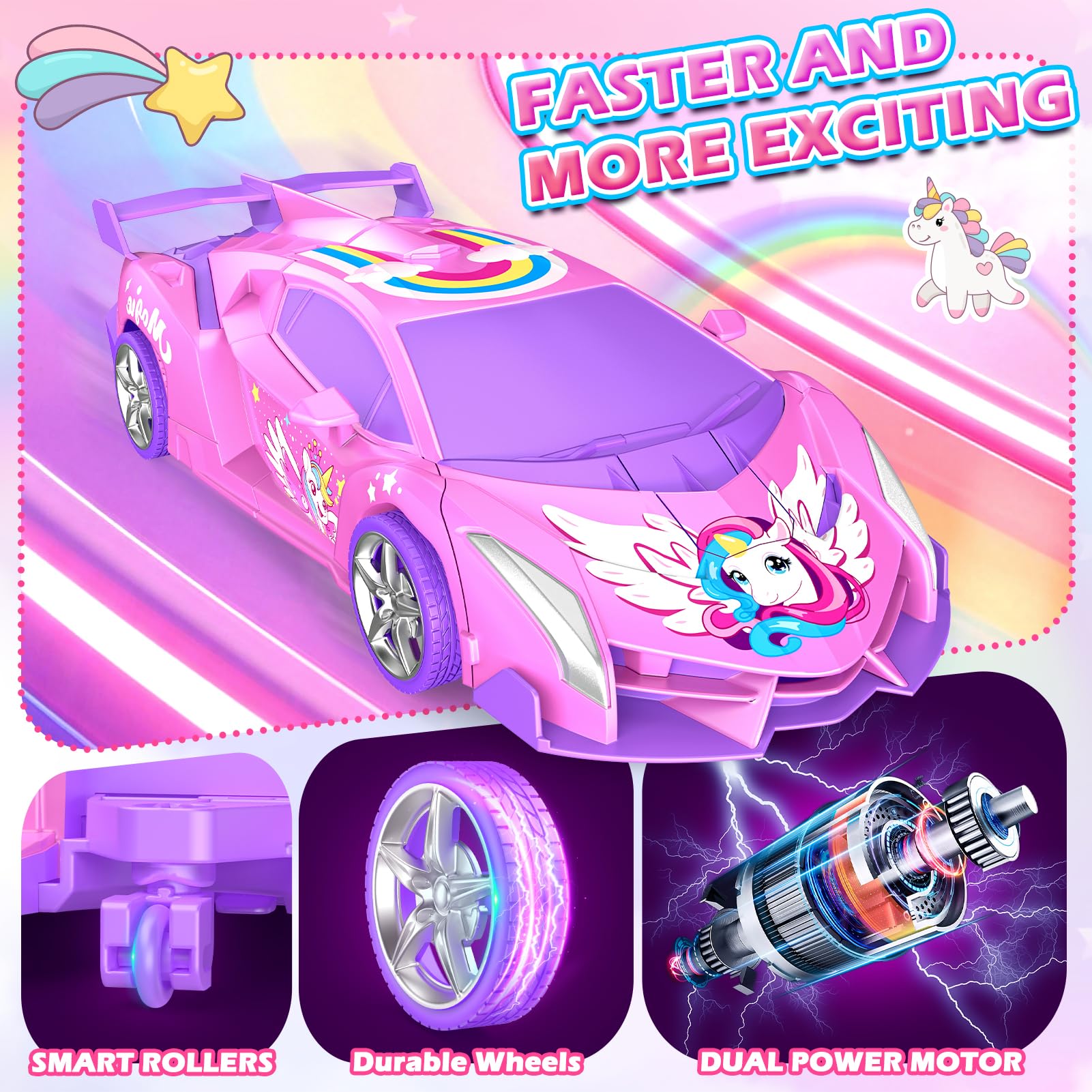 Unicornio Coche Teledirigido Niña, 2 en 1 Radiocontrol Transformar Coche RC 2,4GHz & Rotación 360°, Robot Unicornio Juguetes Niña 3 4 5 6 7 8 9 Años, Regalo Cumpleaños Navidad para Niños de Pascua