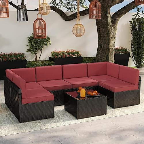 Miniatura 10 de Kinsuite Juego de 7 piezas de conversación al aire libre, juego de muebles de patio para todo tipo de clima con cojines, juego de sofá modular de