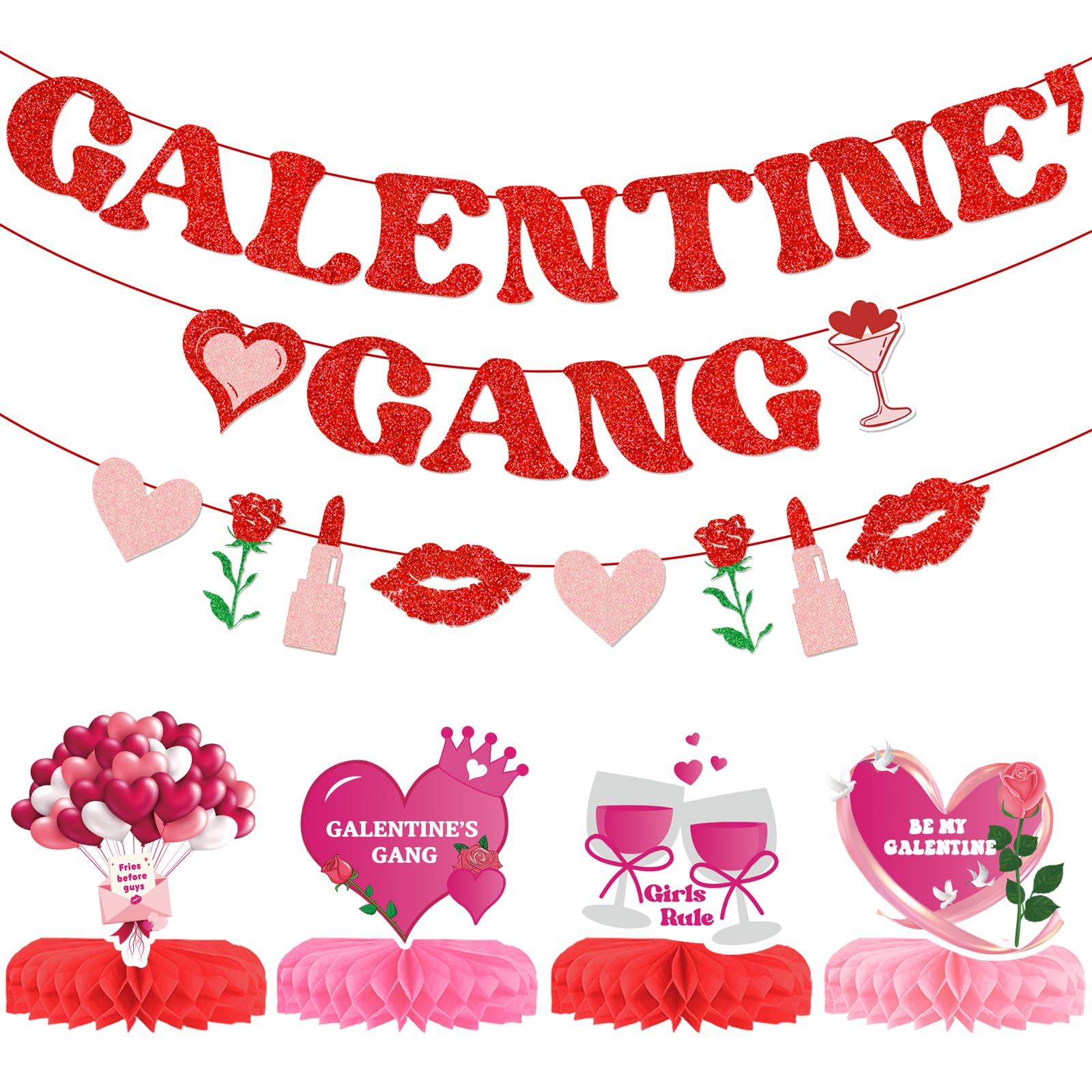 GRACEN Galentines Gang Banner Happy Galentines Day Banner with Galentines Table Decorations, Valentines Day Decorations - Gold