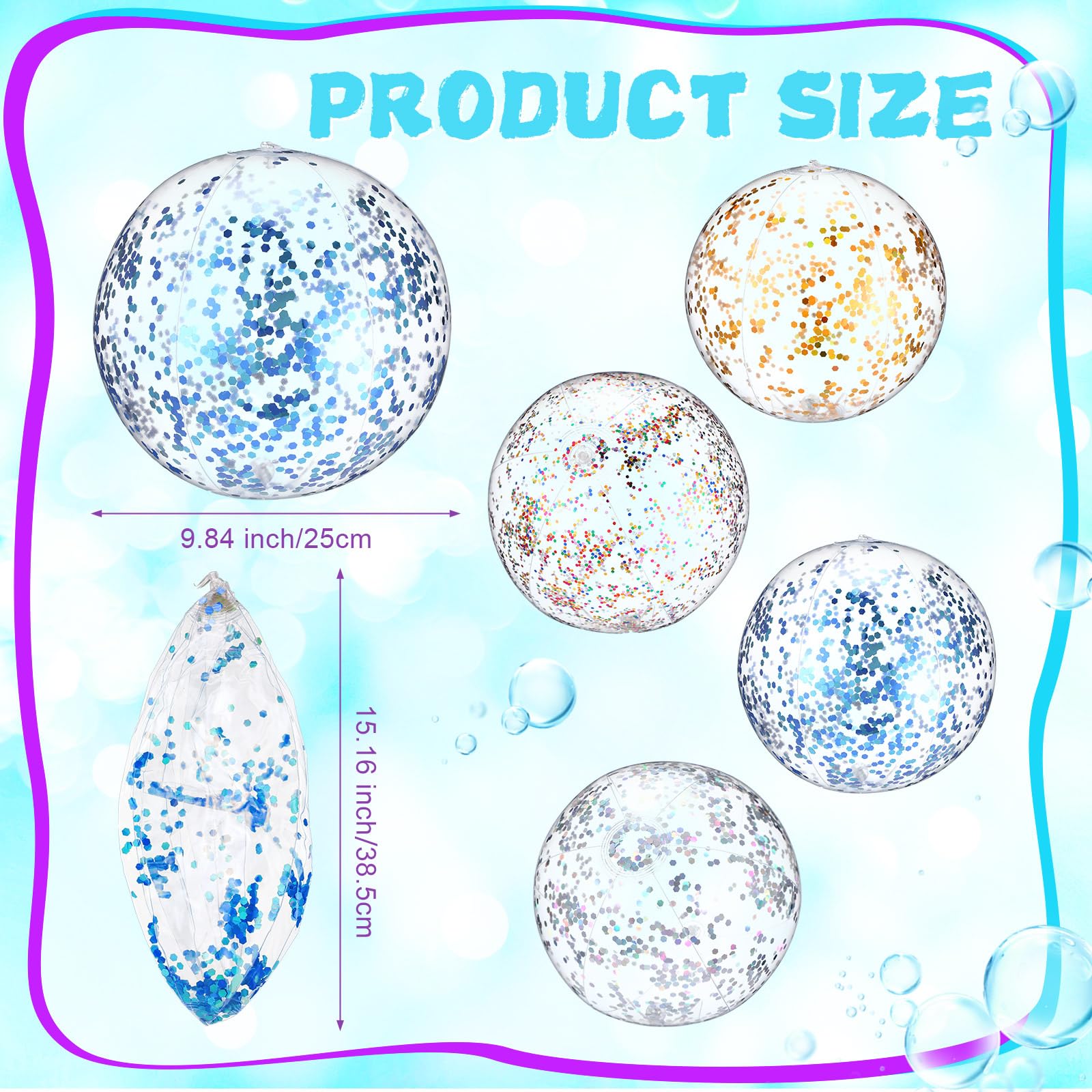 Lot de 12 ballons de plage phosphorescents à LED de 30,5 cm - Jumbo confettis - Ballons gonflables à paillettes - Pour fête, piscine, été