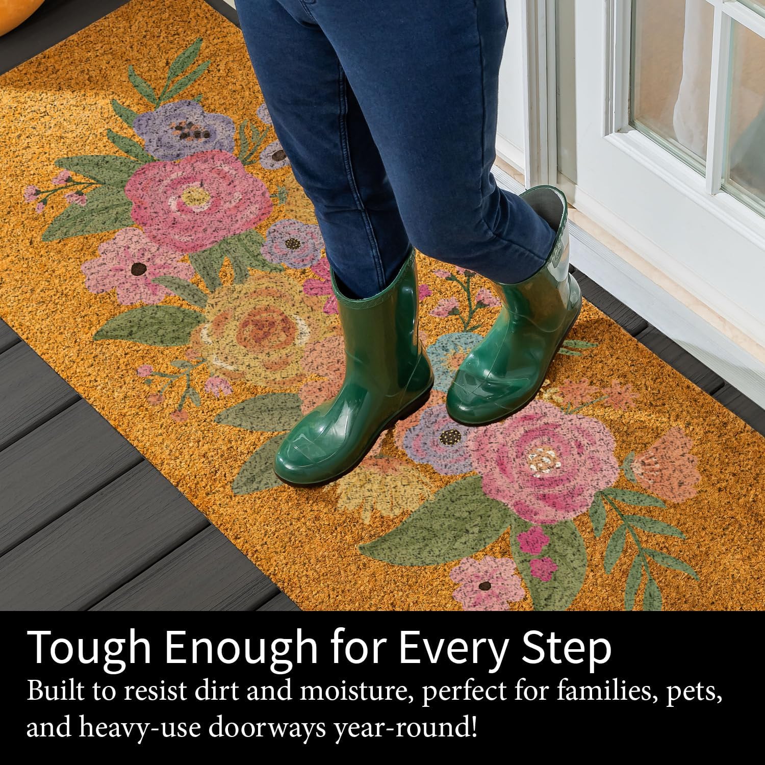 Evergreen Nature Coir Doormat, 2'x5' Large Front Door Mat for Spring Decoration, Outdoor Indoor Entrance Rug, Non-Slip Welcome Mats for Double Doors Porch Patio (Spring Blossom, 24"x60")