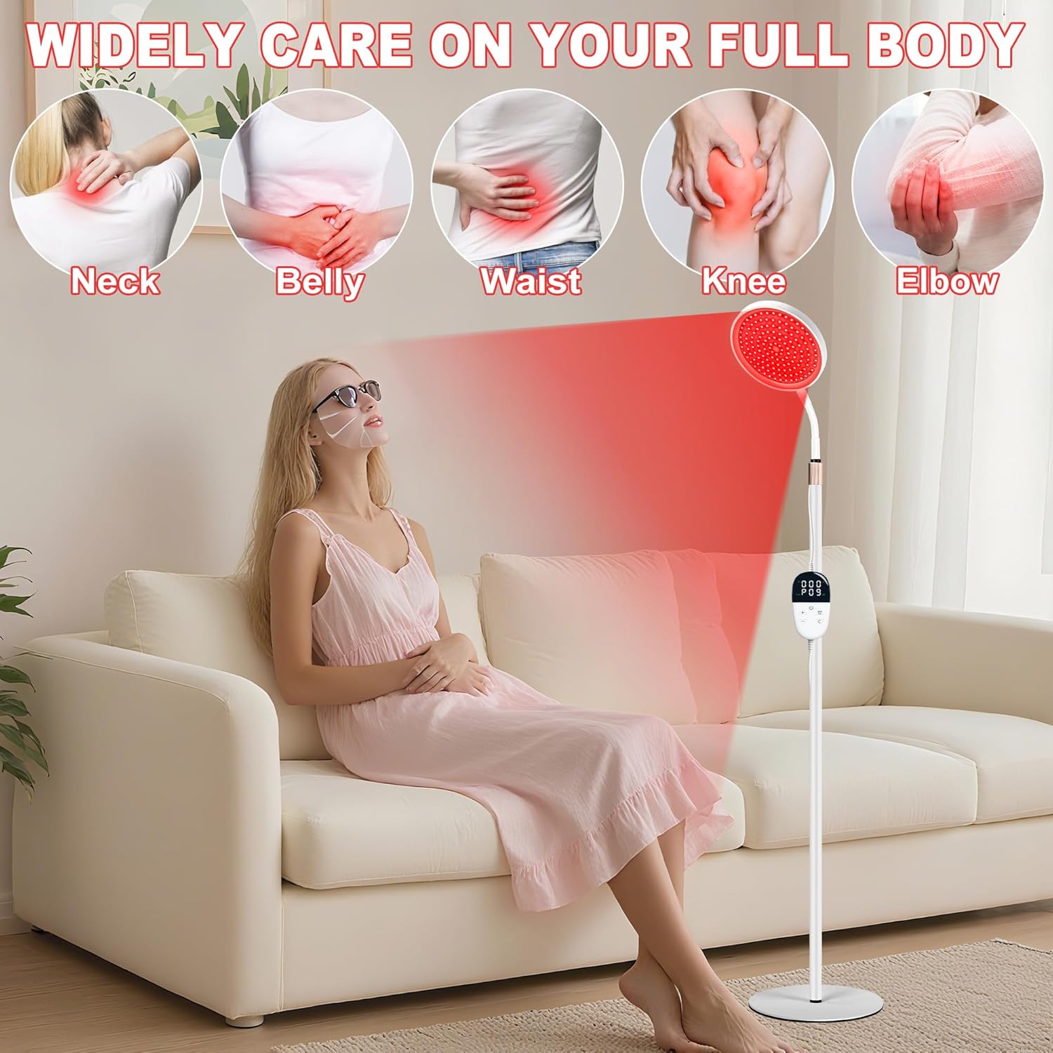 Red Light Therapy for Body, Red Infrared Light Therapy Lamp with Stand, 660nm and 850nm Near Infrared Redlight Therapy, LED Red Light Therapy Device for Face and Full Body at Home(140 Beads) - Image 4