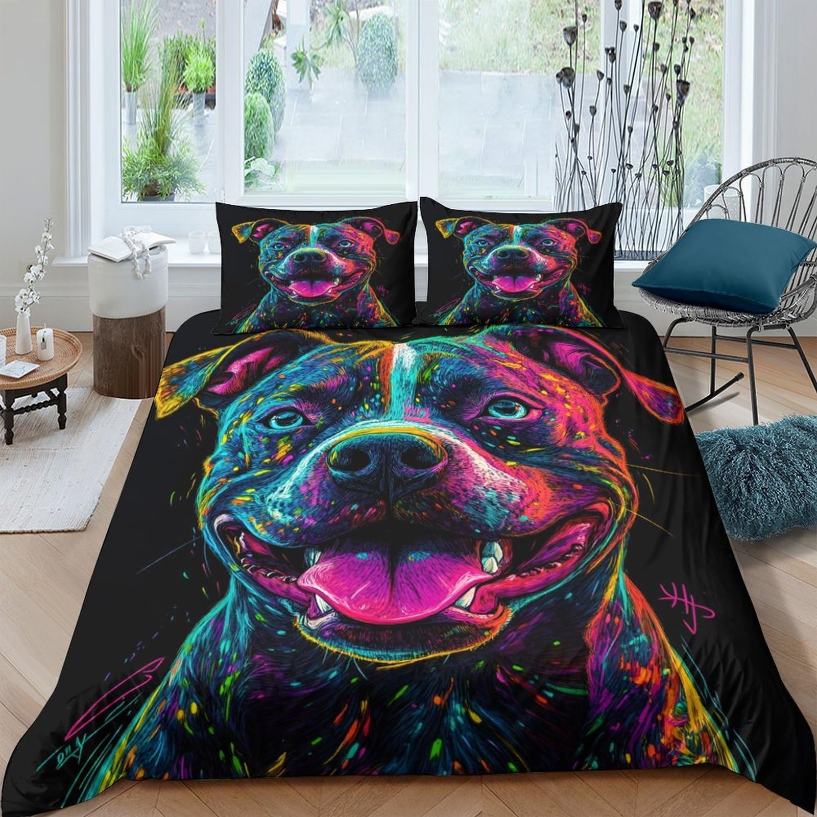 Ctjqhvkz Style-4 3D Printed Colorful Pitbull Fitted Sheet Microfiber Soft Bed Cover For Bedroom Dorm Mattress Protection Decor Single（135X200cm）
