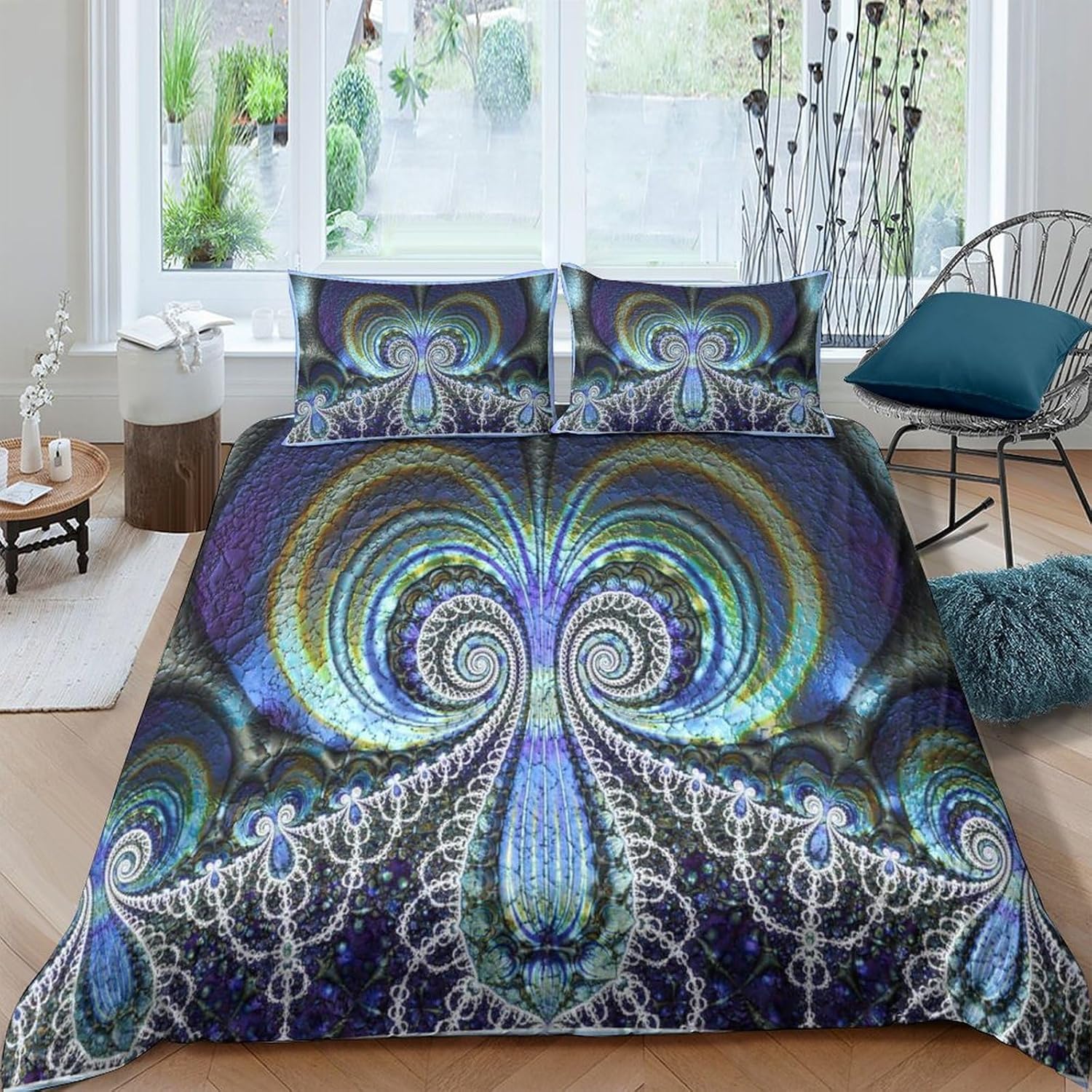 Parure de lit floral abstrait rétro 3 pièces en microfibre pour enfant et adulte