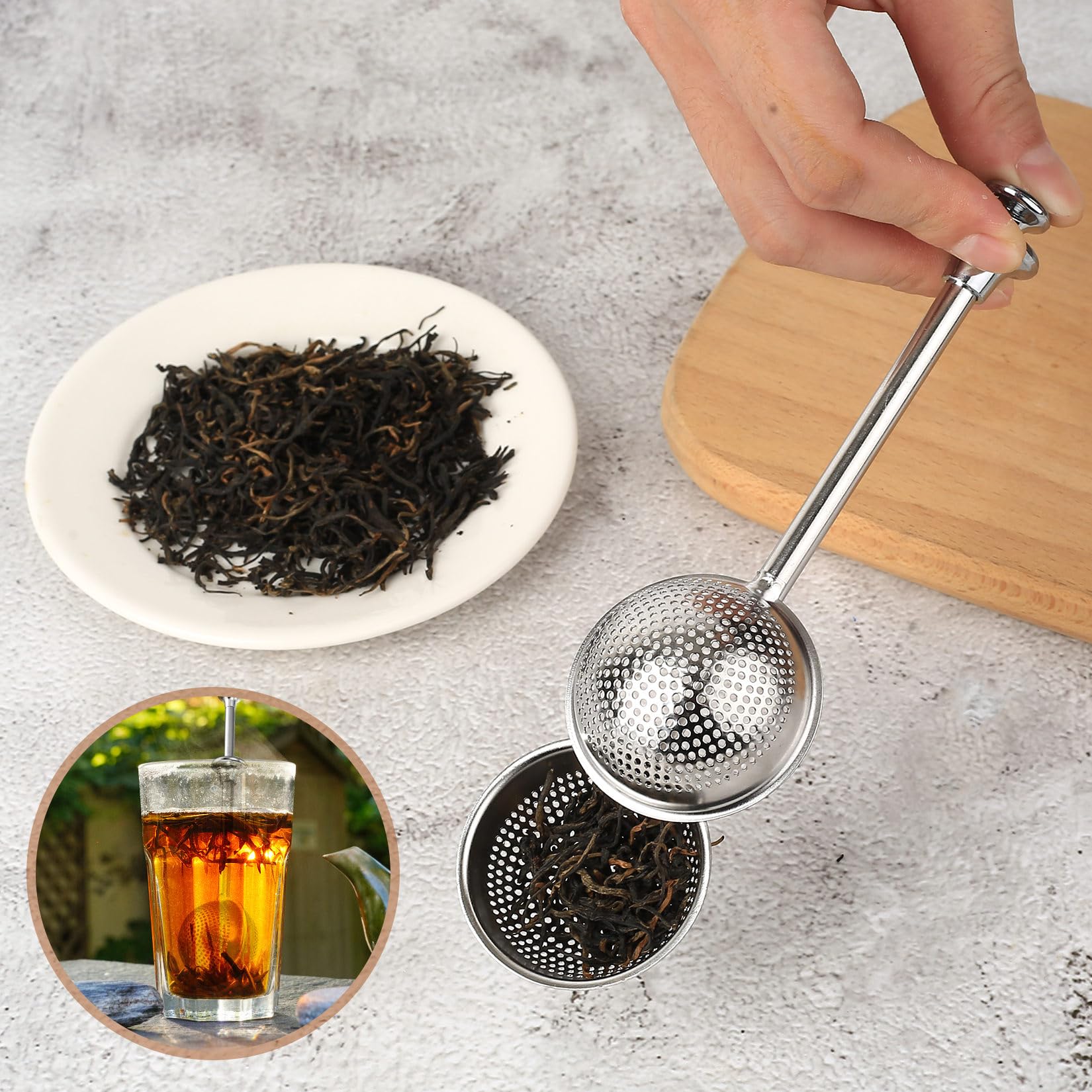 2 Pcs bola infusionadora de té, coladores te de bola con mango largo, filtro infusiones acero inoxidable, colador infusiones para tés sueltos, infusor de té de hojas sueltas, para tazas y teteras