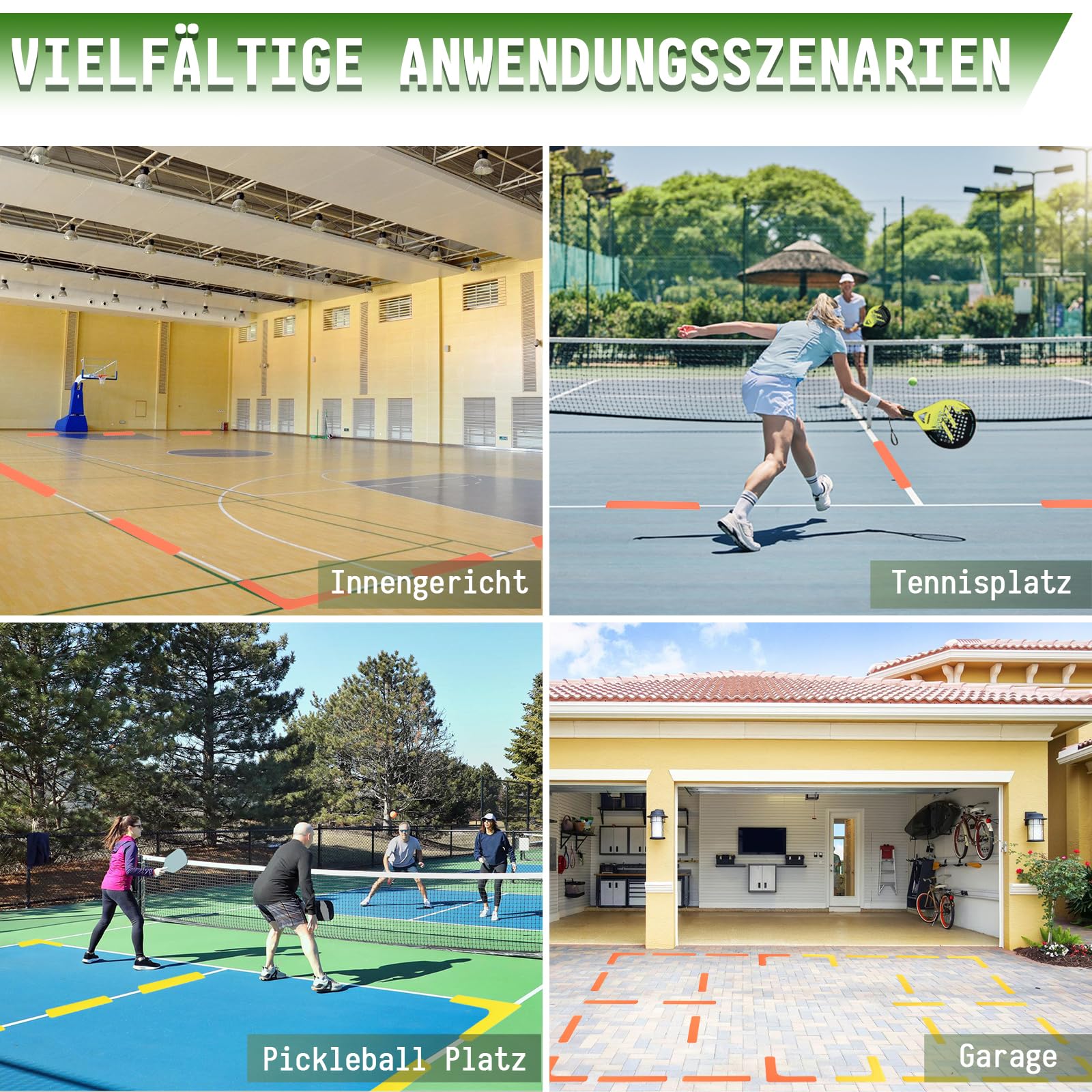 BOOSTEADY Court Marker Pickleball Marker Kit rutschfest Marker windabweisend Court Lines Marker für den Innen- und Außenbereich, 28 Stücke oder 84 Stücke