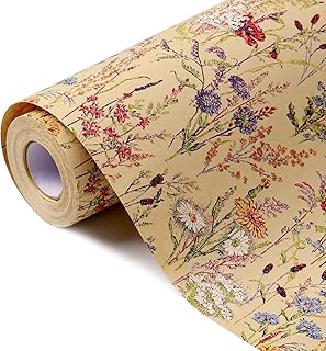 Tyzarglef Wild Flower Wrapping Paper Roll, 17 Inches x 32.8 Feet Kraft F...