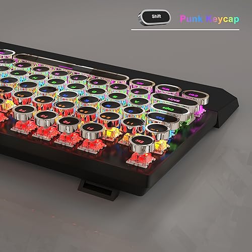 Miniatura 3 de MageGee Teclado mecánico para juegos de máquina de escribir, teclas redondas punk retro negras punk, teclados con cable retroiluminado RGB arco iris