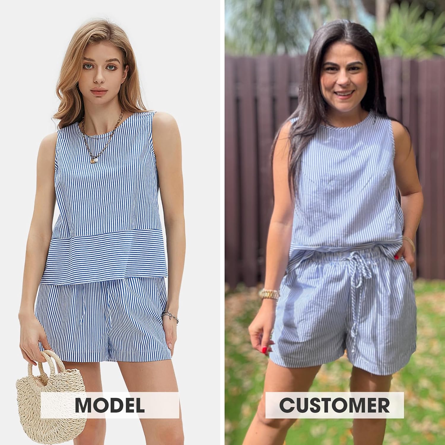 EXLURA Womens 100% Cotton Summer 2 Piece Outfits Sleeveless Tank Tops Matching Shorts Sets Striped Cruise Beach Vacation 2026 - Image 3