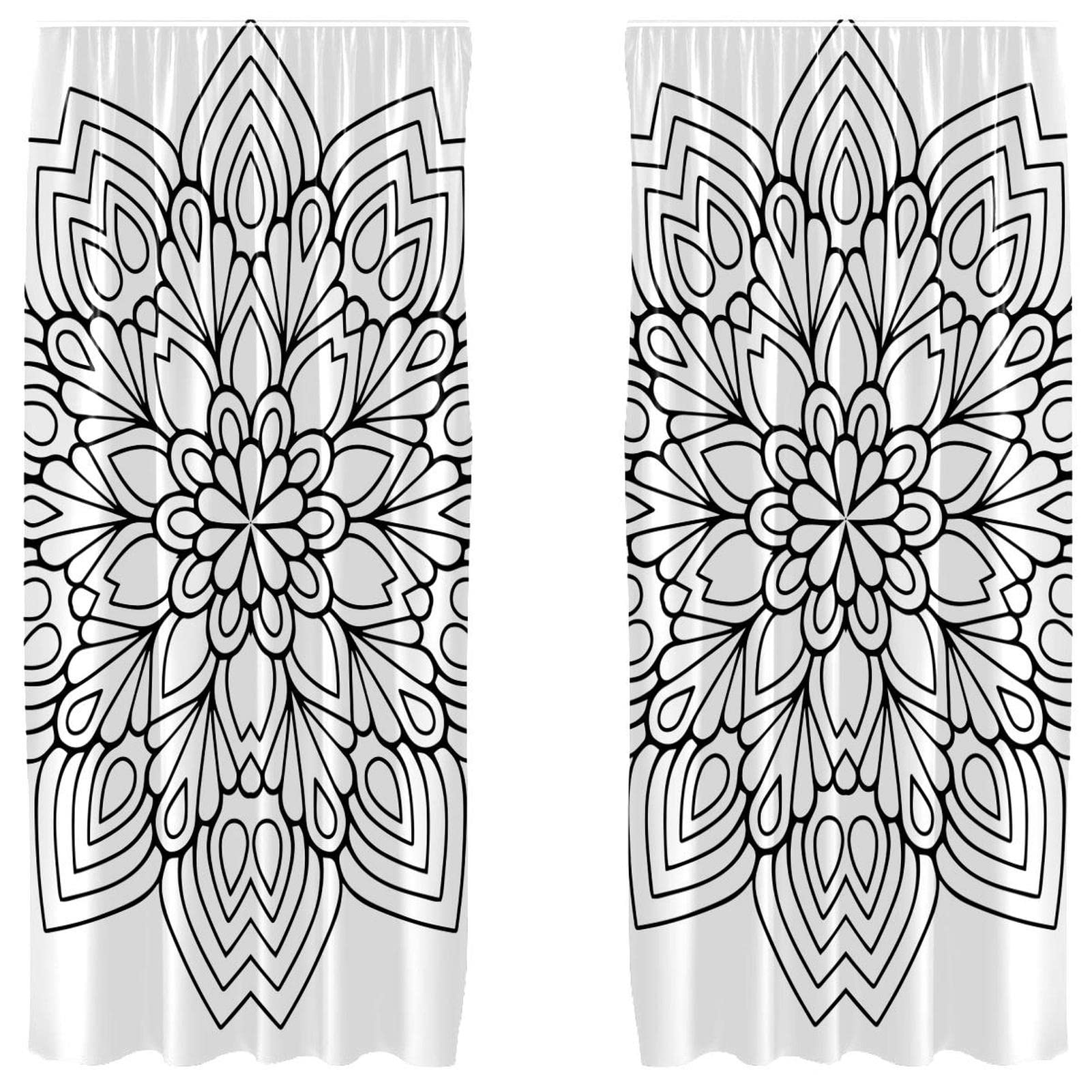 Paneles de cortina boho blanco y negro, juego decorativo de 55x84 pulgadas para interiores