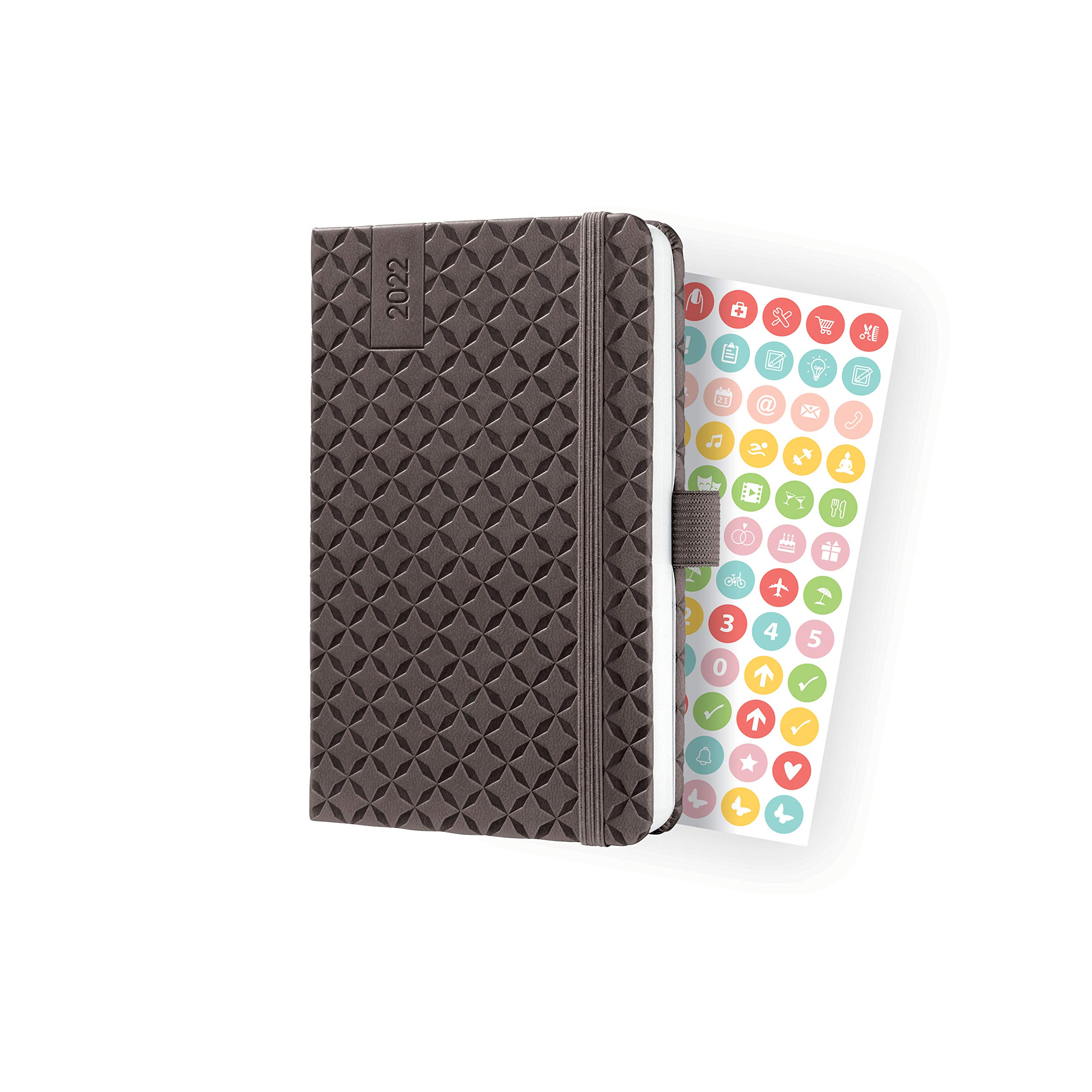 SIGEL Jolie J2122 Weekly Planner 2022, Approx. A6, Brown, Hard Cover, 174 Pages, with Cheerful Calendar