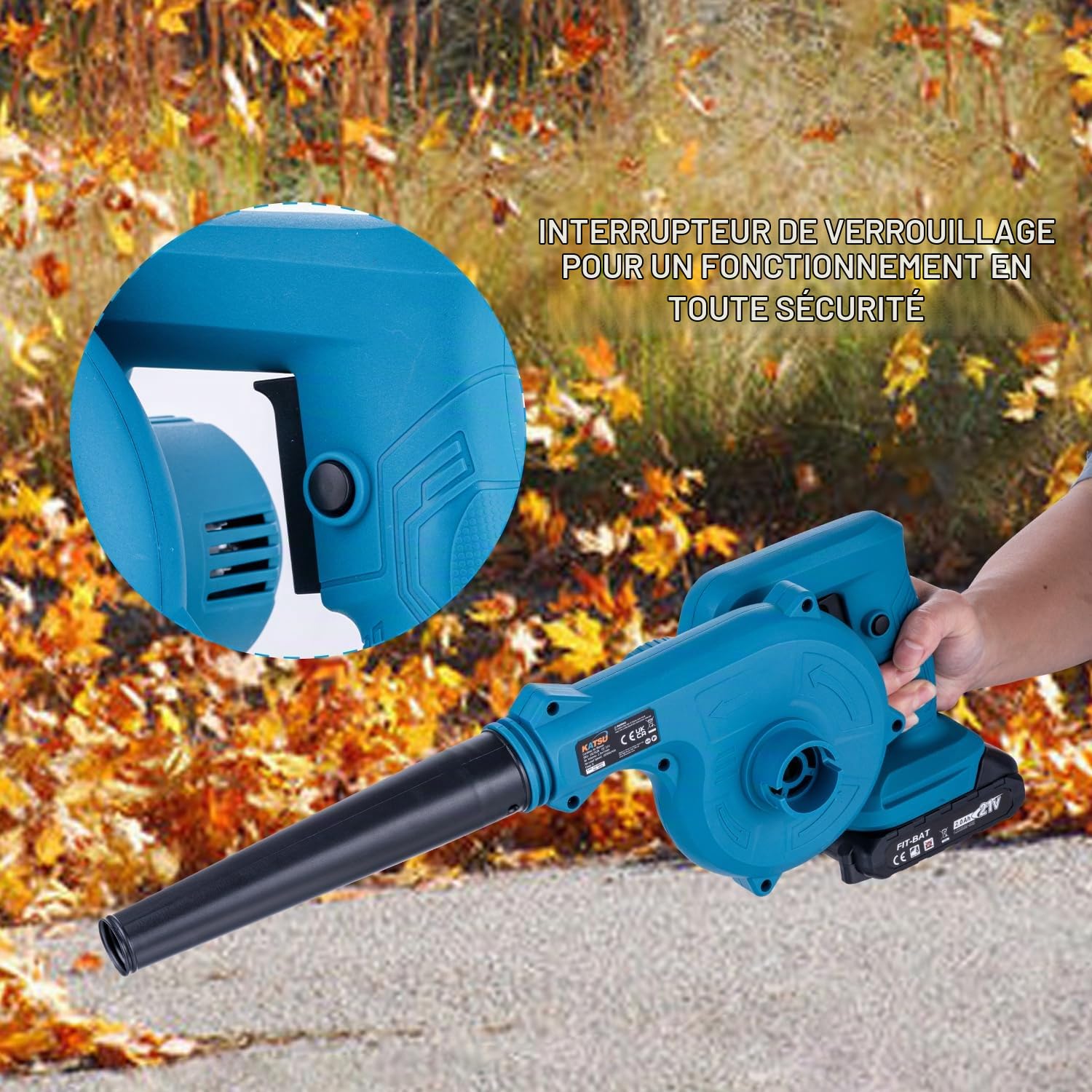 KATSU FIT-Bat 21V Souffleur de Feuilles sans Fil avec 1.5 Ah Batterie et Chargeur, Souffleur d'air électrique Portable Aspirateurs pour Jardin l'entretien Pelouse (Budget)