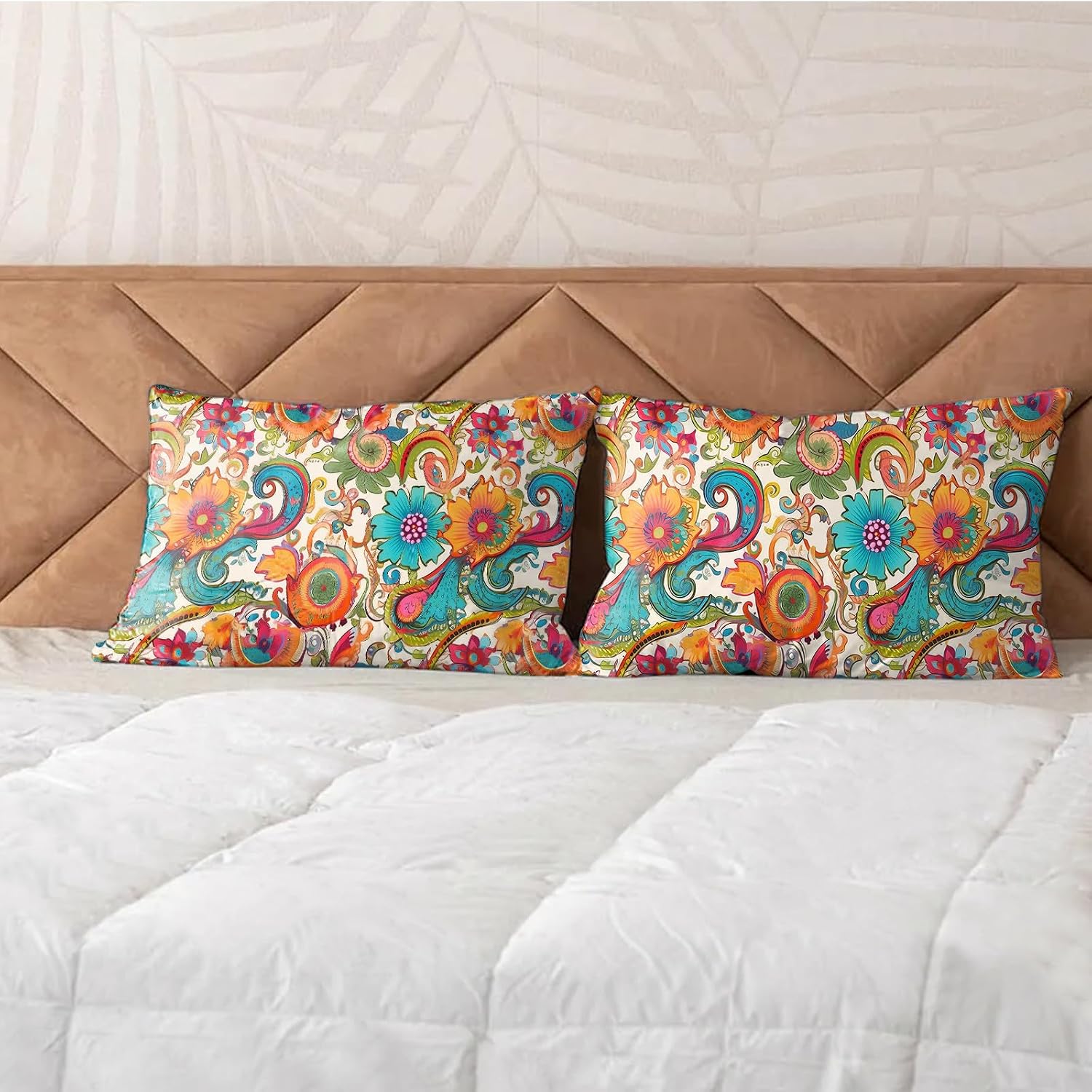 Microfiber Pillow Cases 2PCS,Floral Print Pattern Pillow Cover Set with Hidden Zipper,Lightweight and Breathable,Standard Size 20"X 26" Pillow case (09-Bohemian Flower)