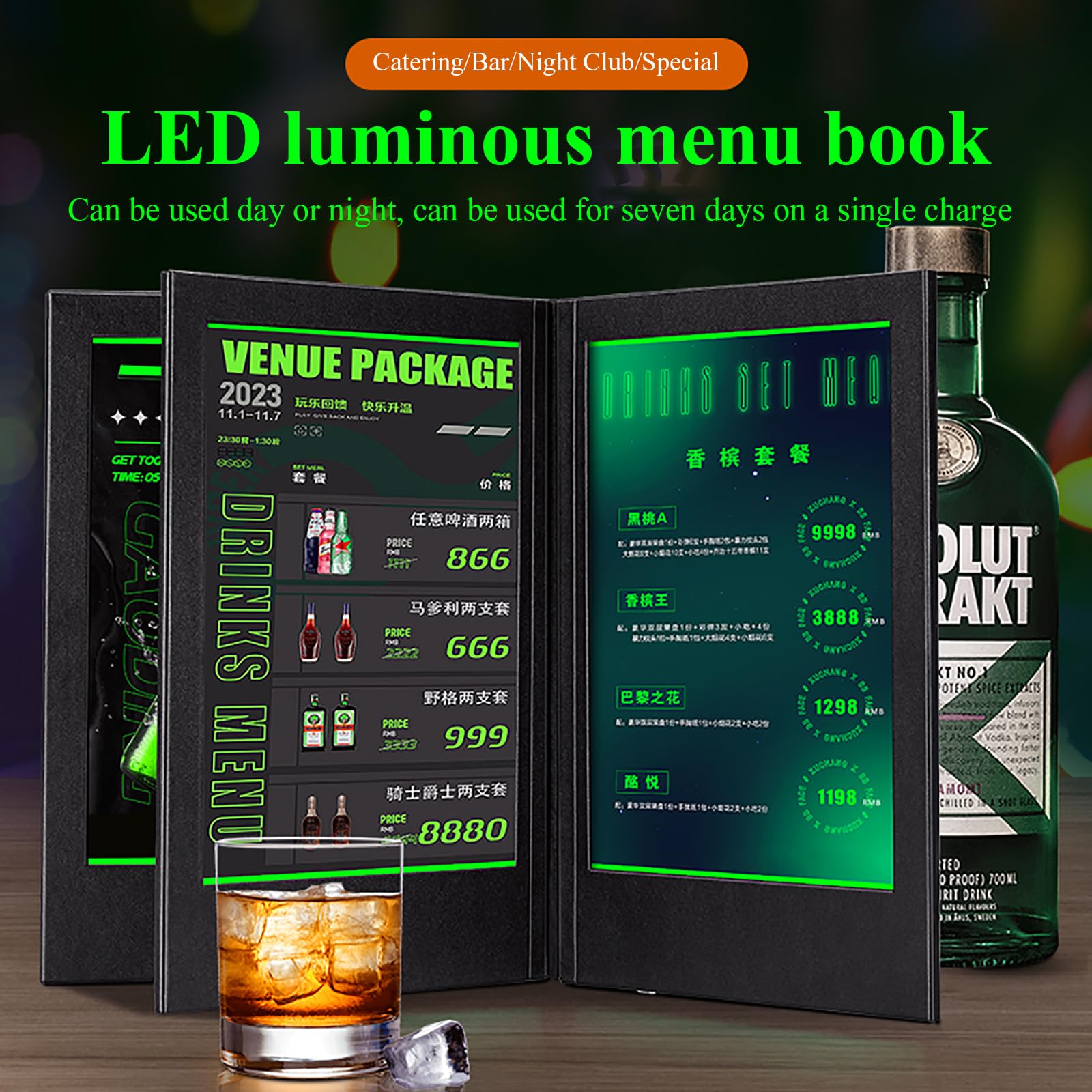 Tablero Publicitario LED, Tablero Luminoso para Pedidos De Barra, Apertura Y Medición, Detección Automática, Puede Mostrar Menús De 4 Lados, para Restaurantes, Bares Y Discotecas.