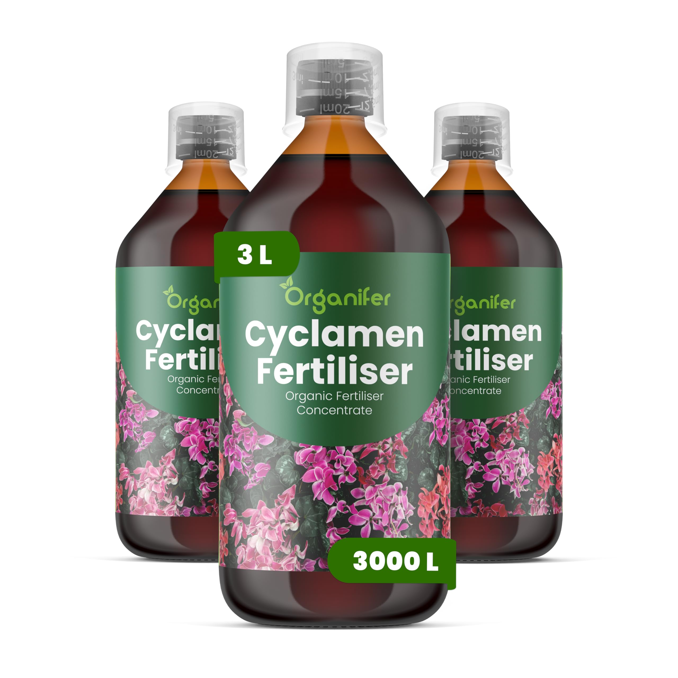 Cyklamen Nawóz Płynny - 3x1L - NPK 2-1-8 | Nawóz Płynny Do Roślin Dla Zdrowych Liści I Obfitego Kwitnienia - Wspiera Korzenie I Witalność - Organifer