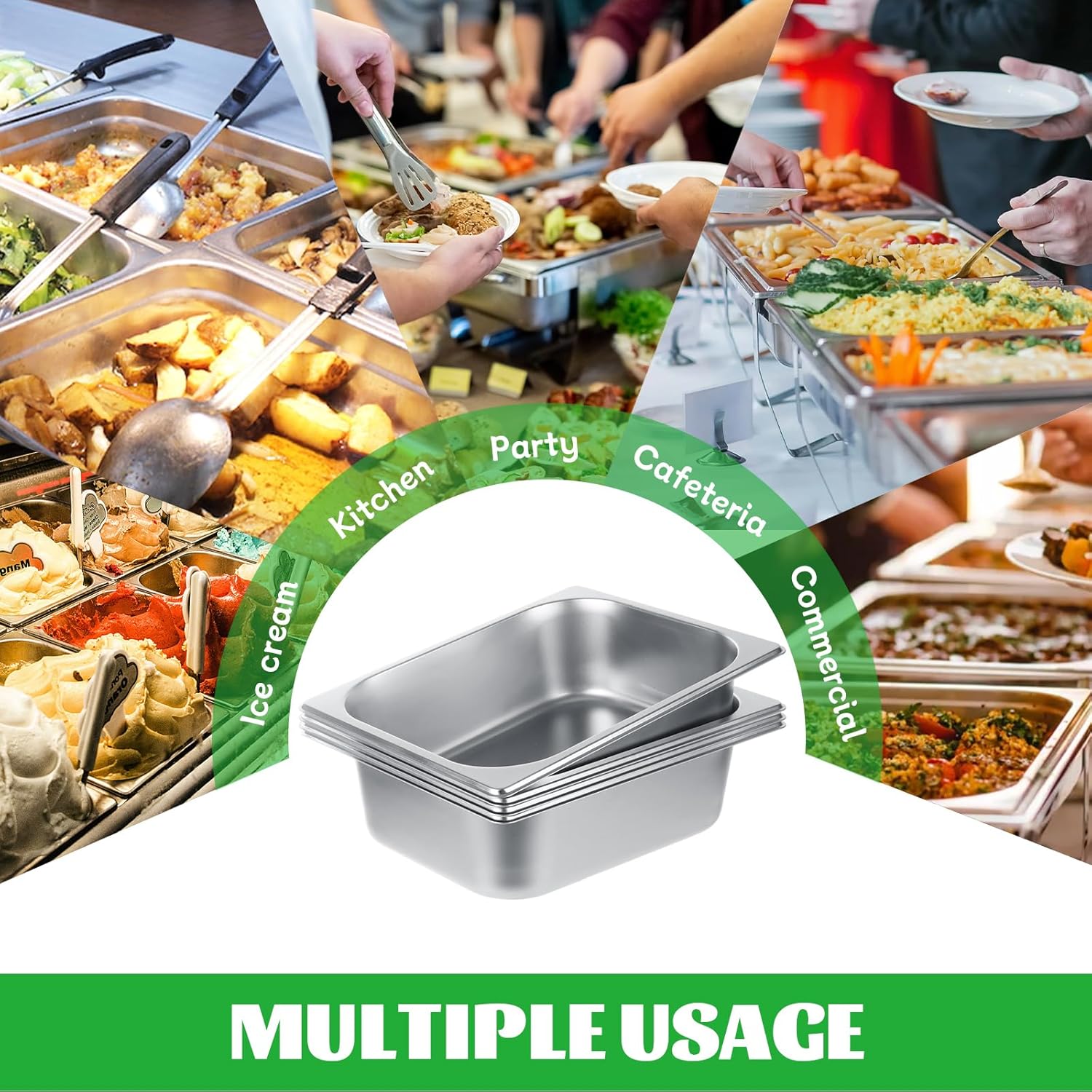 LANIAKEA 6PCS Hotel Pans 1/2 Size x 4 inch Deep Stainless Steel Steam Table Pan Restaurant Supplies Stainless Steam Table Pans, Hotel Pan Trays for Food, Party Catering Supplies