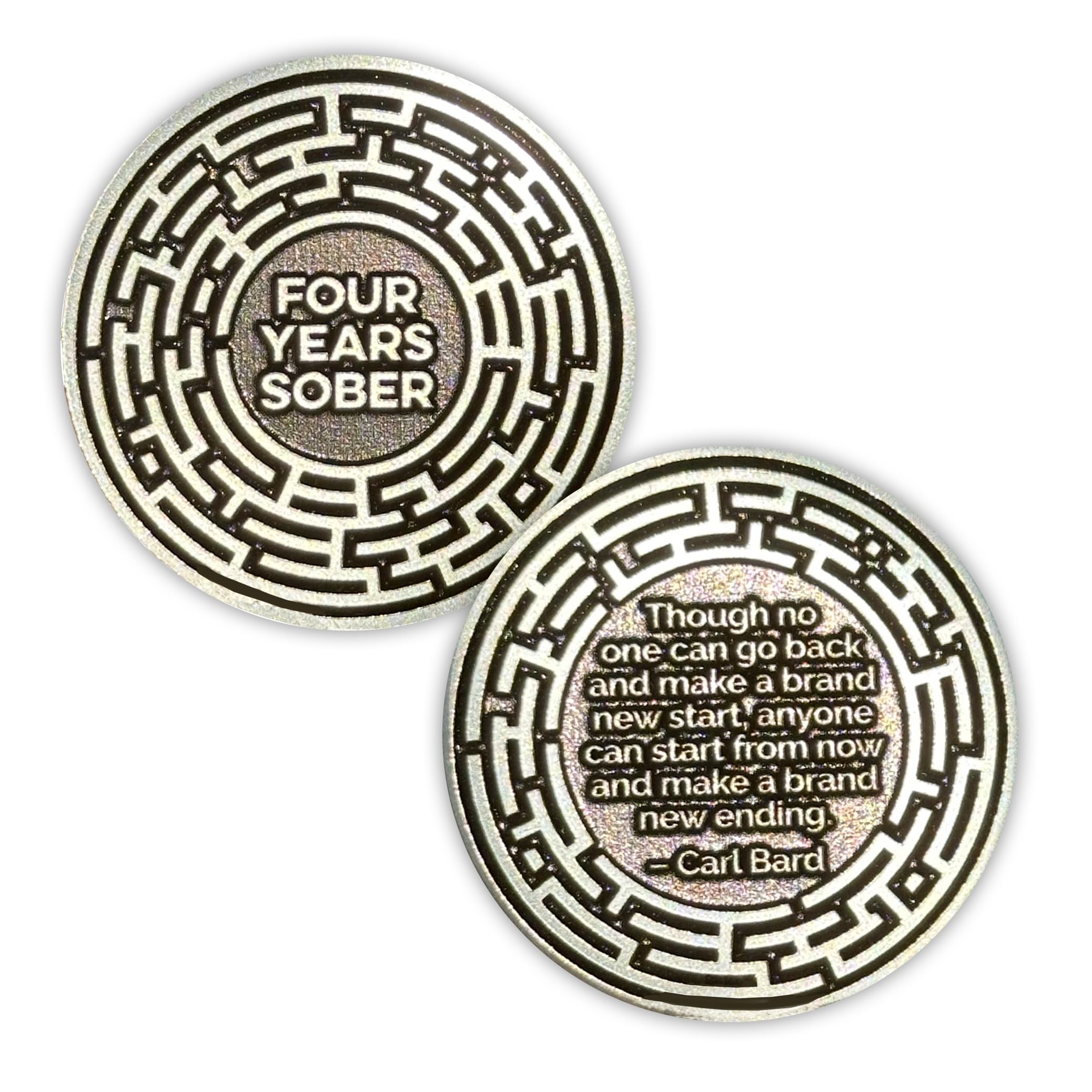 Personalizable Black and Silver Sobriety Token | Customizable Chips & Medallions | Antique Silver Finish (Maze)