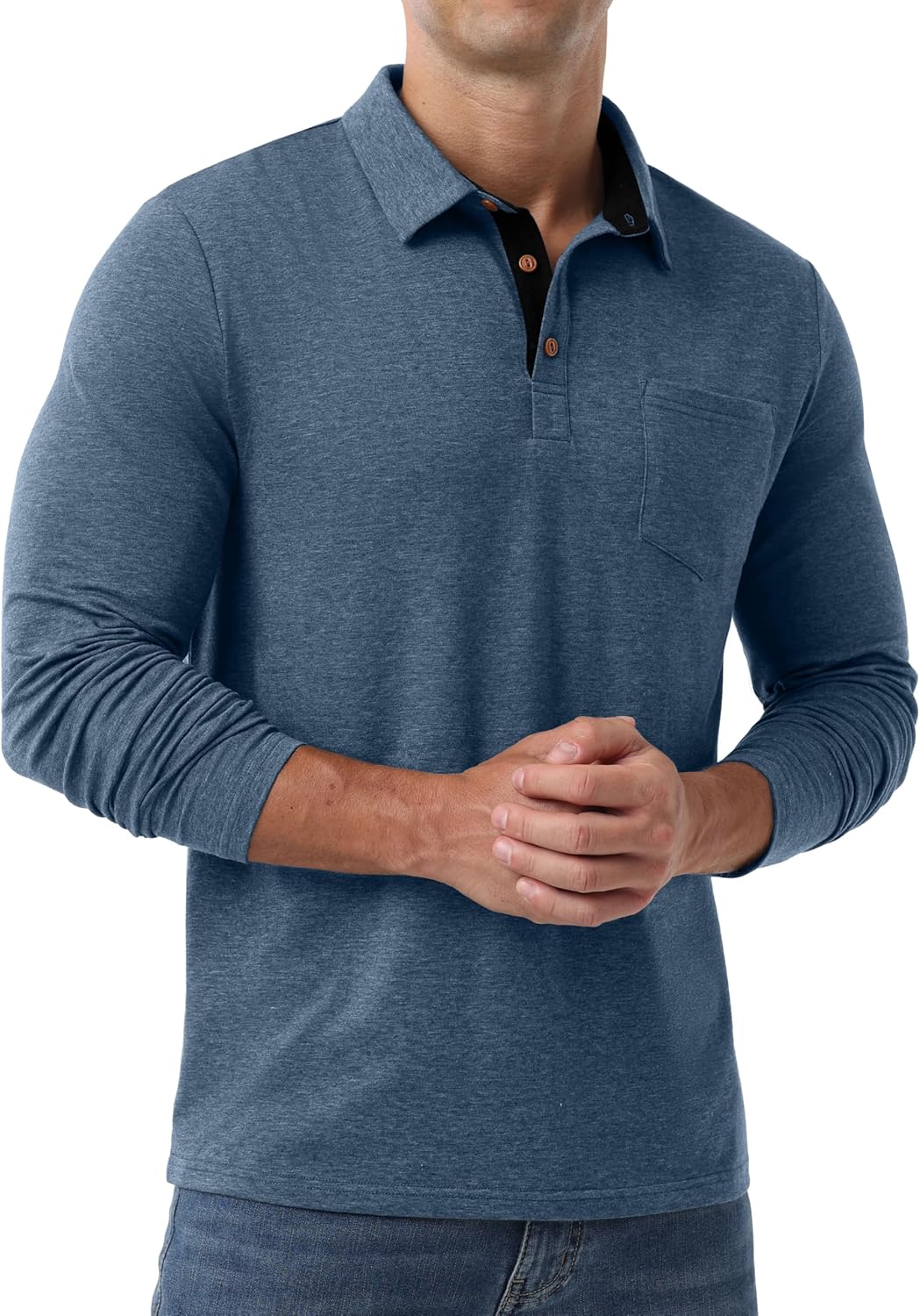 Sailwind Mens Long Sleeve Polo Shirts Button Casual Tee Cotton Collared Golf T Shirts with Pocket - Image 5