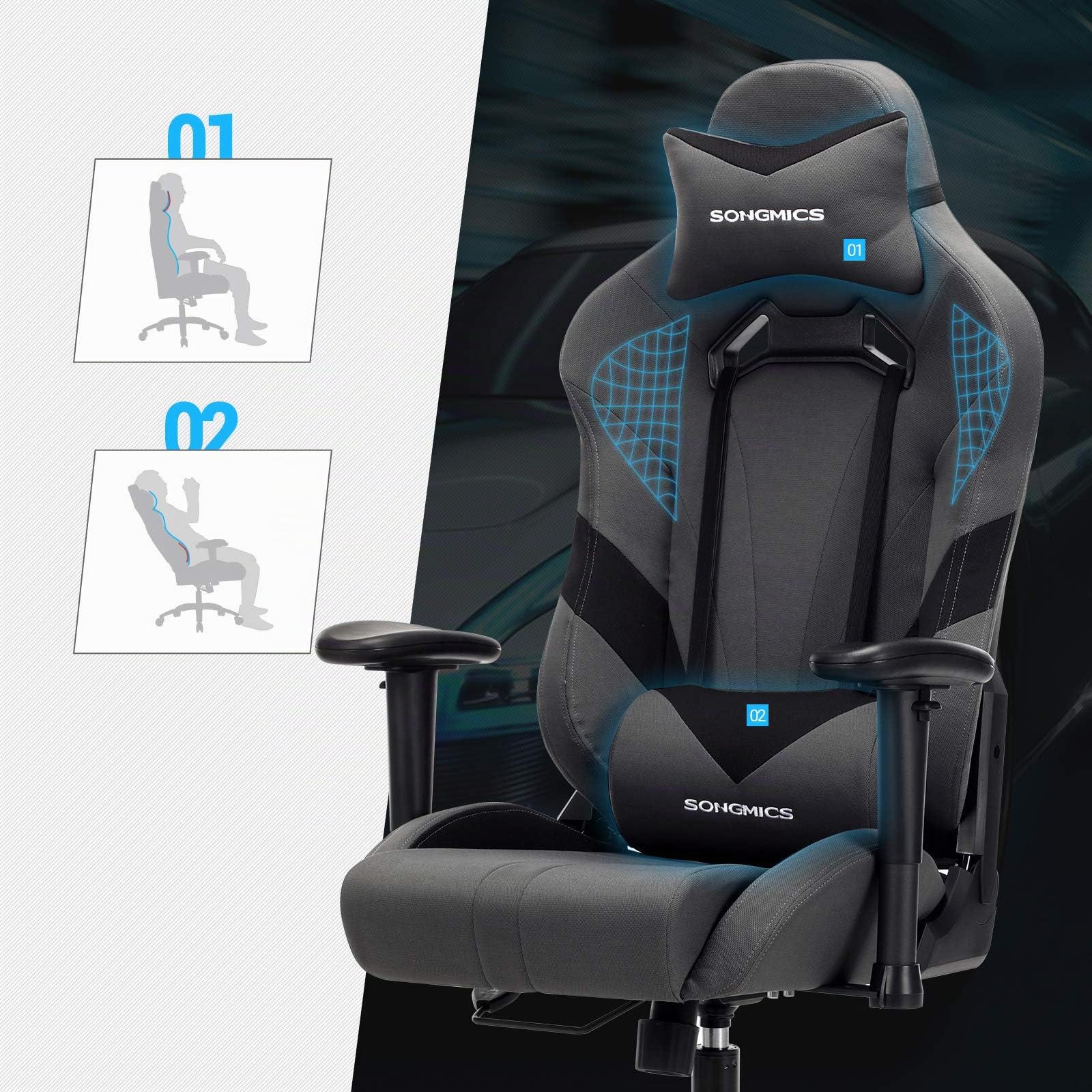 SONGMICS Chaise Gamer Fauteuil de Bureau Chaise pour Ordinateur Hauteur réglable RCG13G